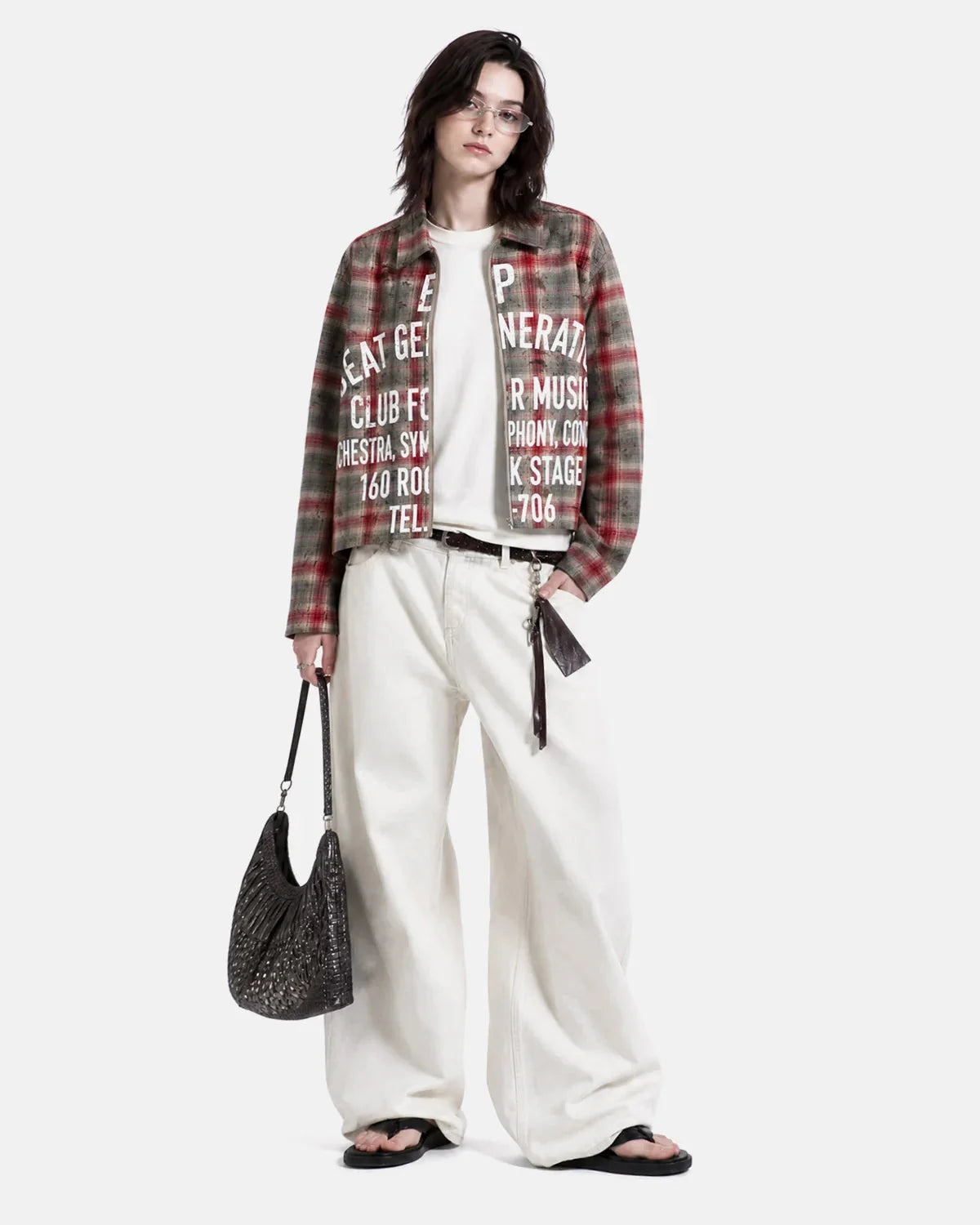Omygoods Letter Graphic Plaid Long-Sleeve Shirt