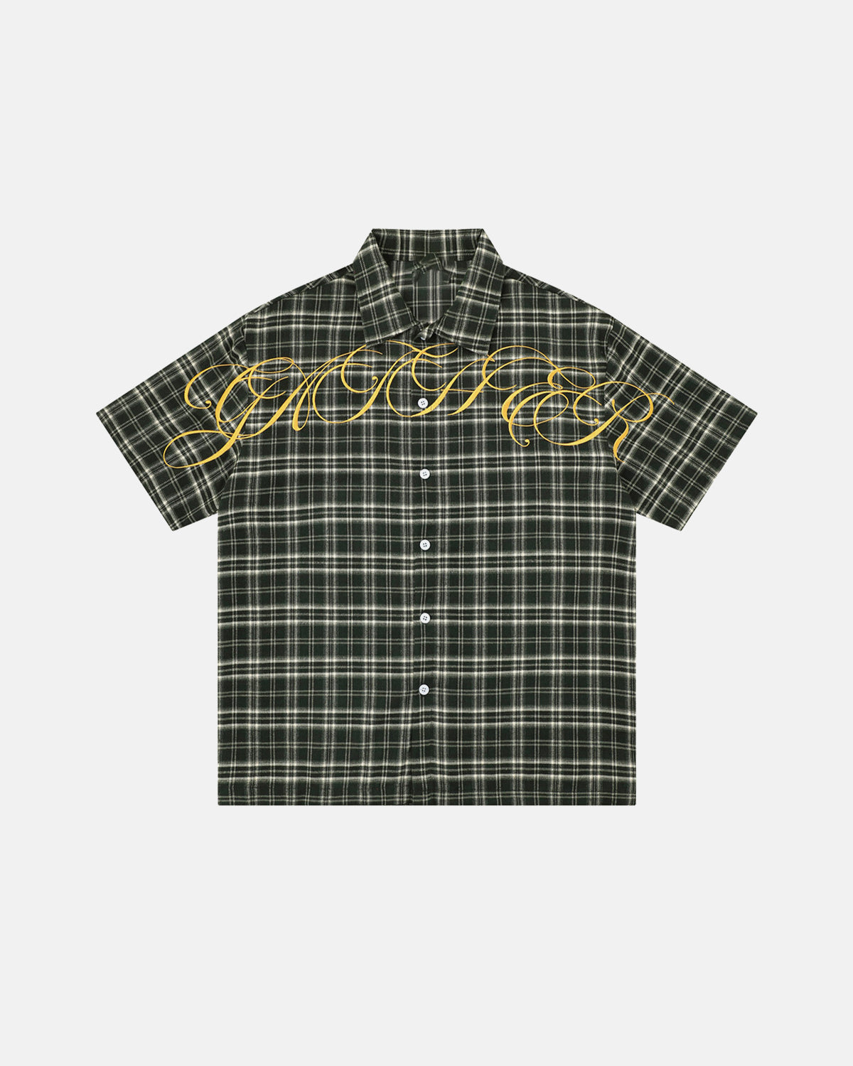 Omygoods Lettering Embroidery Plaid Shirt