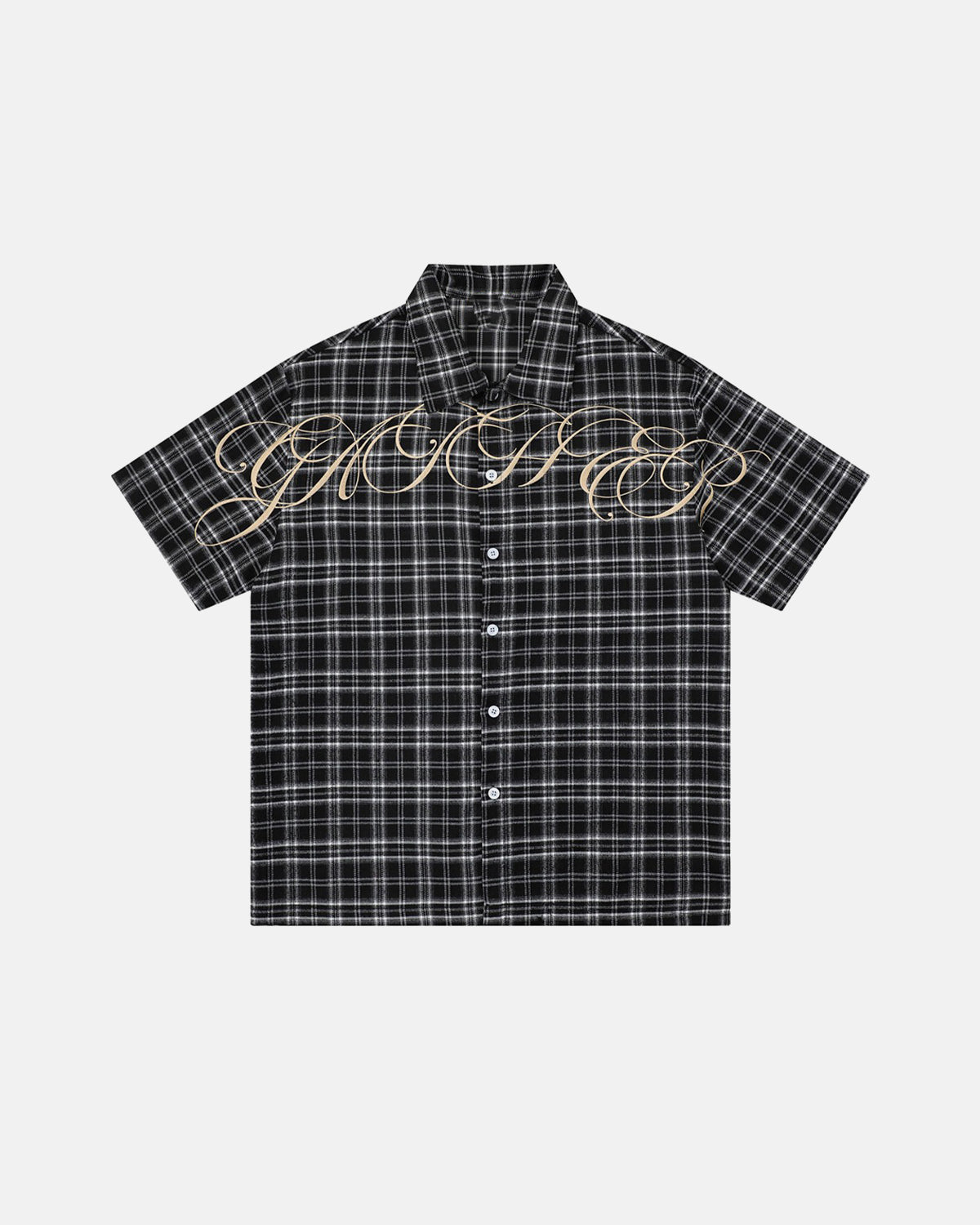 Omygoods Lettering Embroidery Plaid Shirt