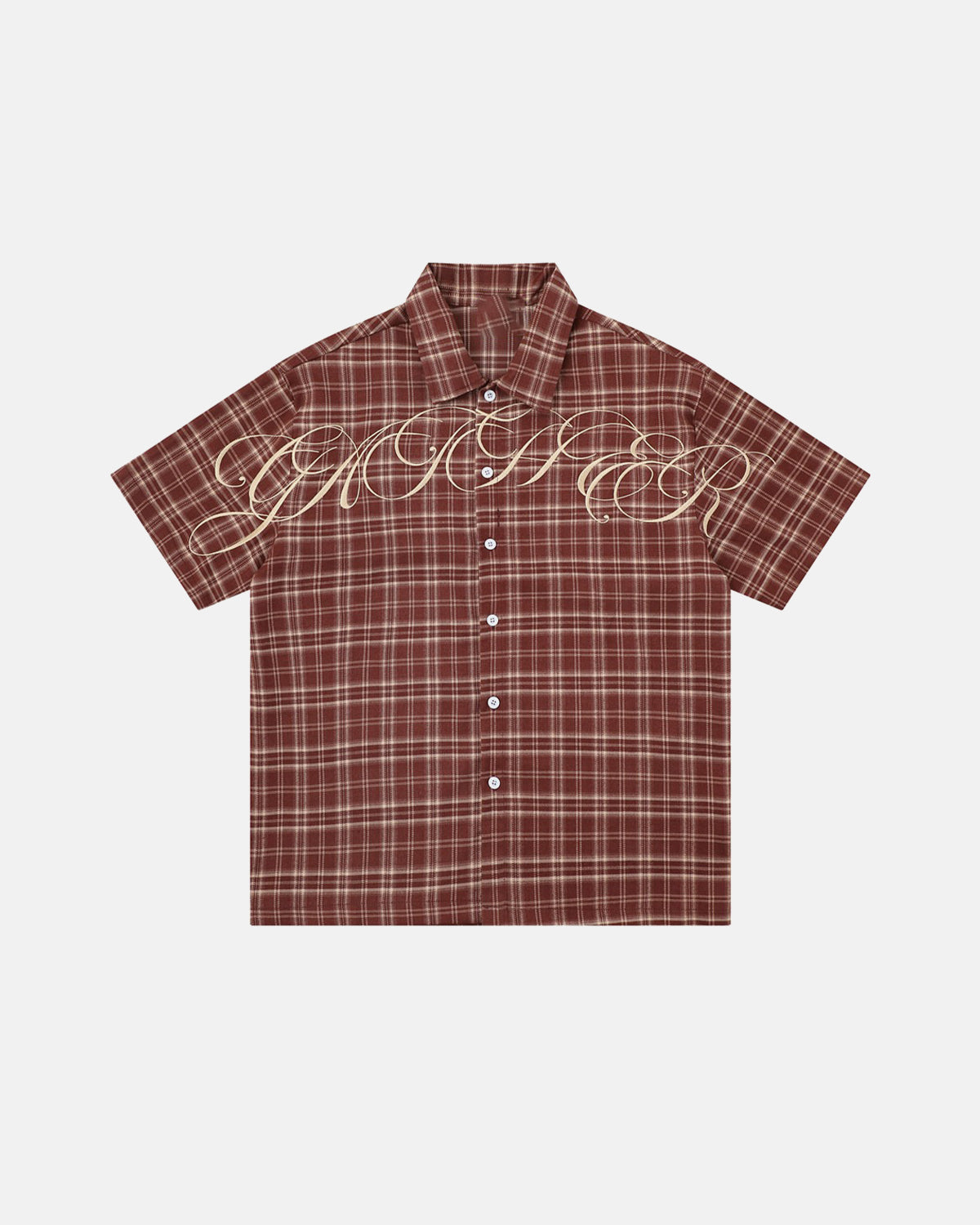 Omygoods Lettering Embroidery Plaid Shirt