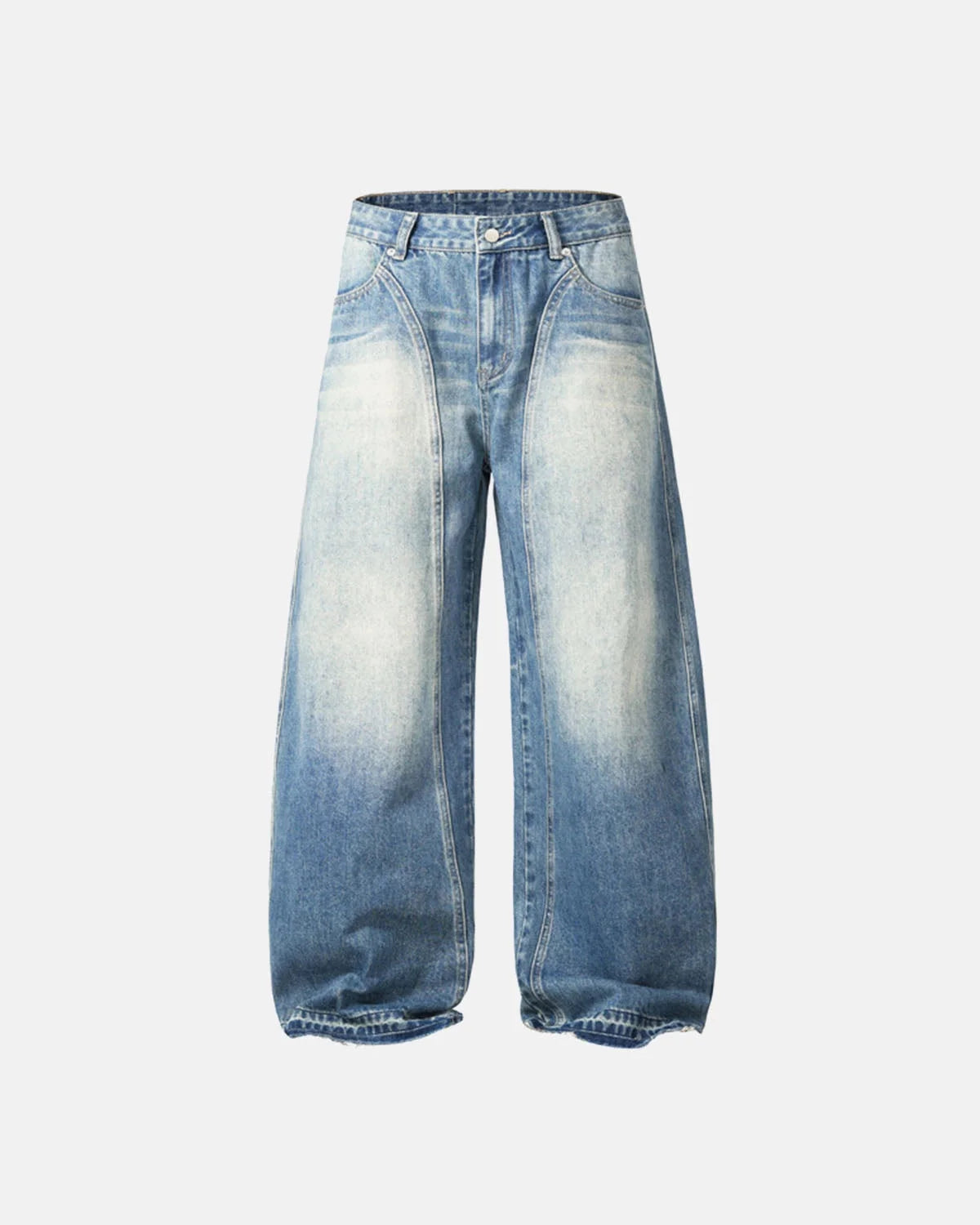 Omygoods Light Wash Curved Seam Baggy Jeans