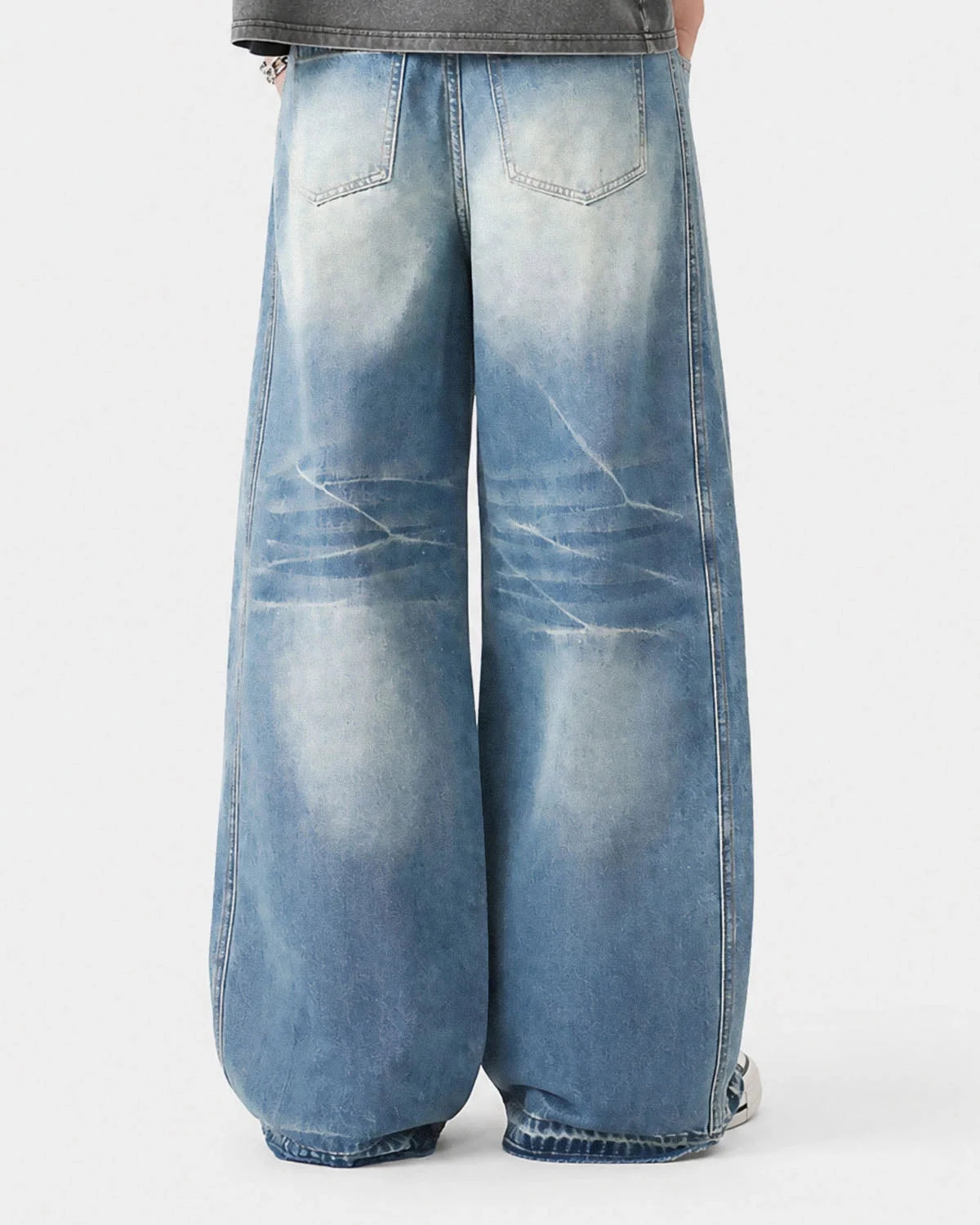 Omygoods Light Wash Curved Seam Baggy Jeans