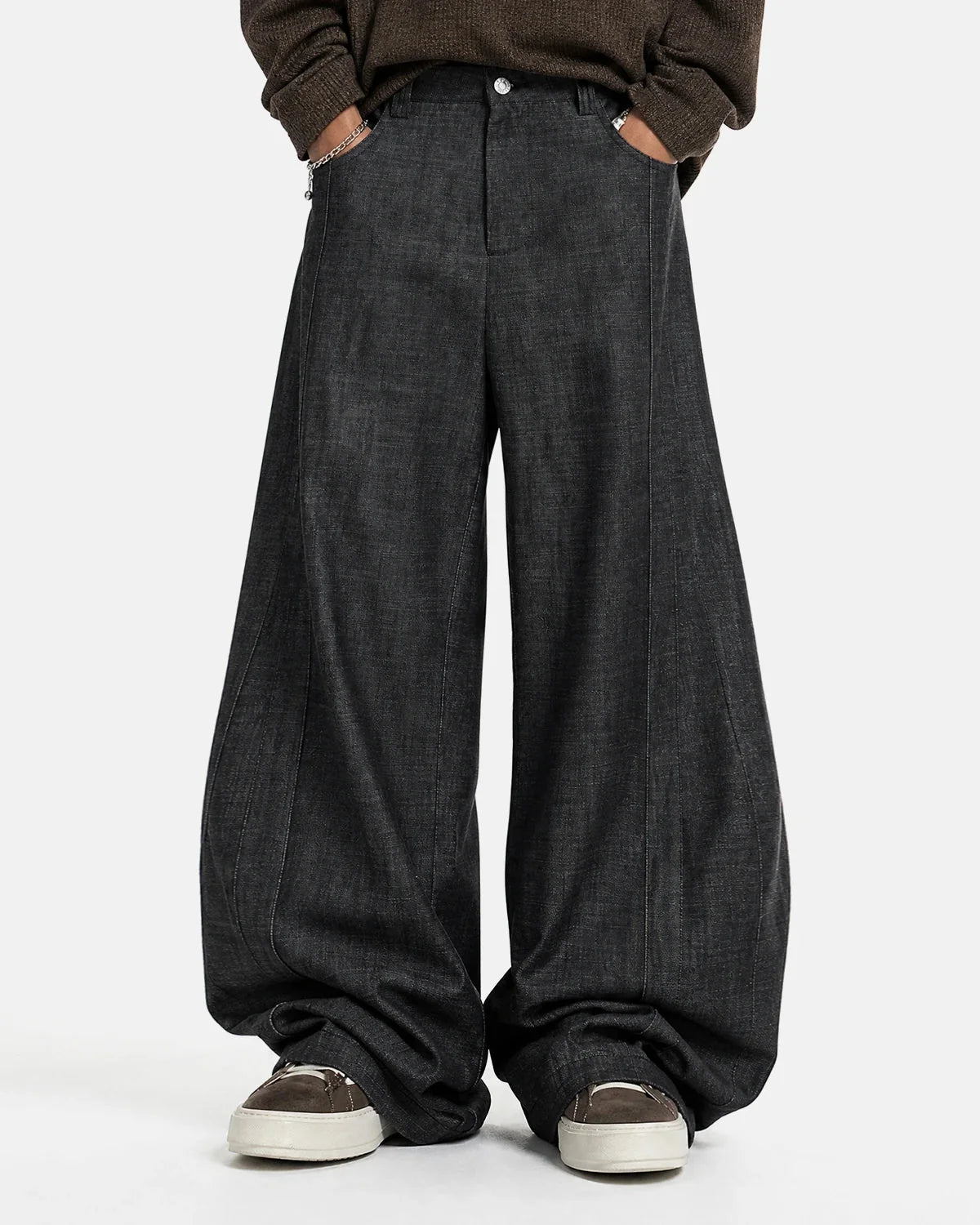 Omygoods Lightweight Structured Barrel Jeans