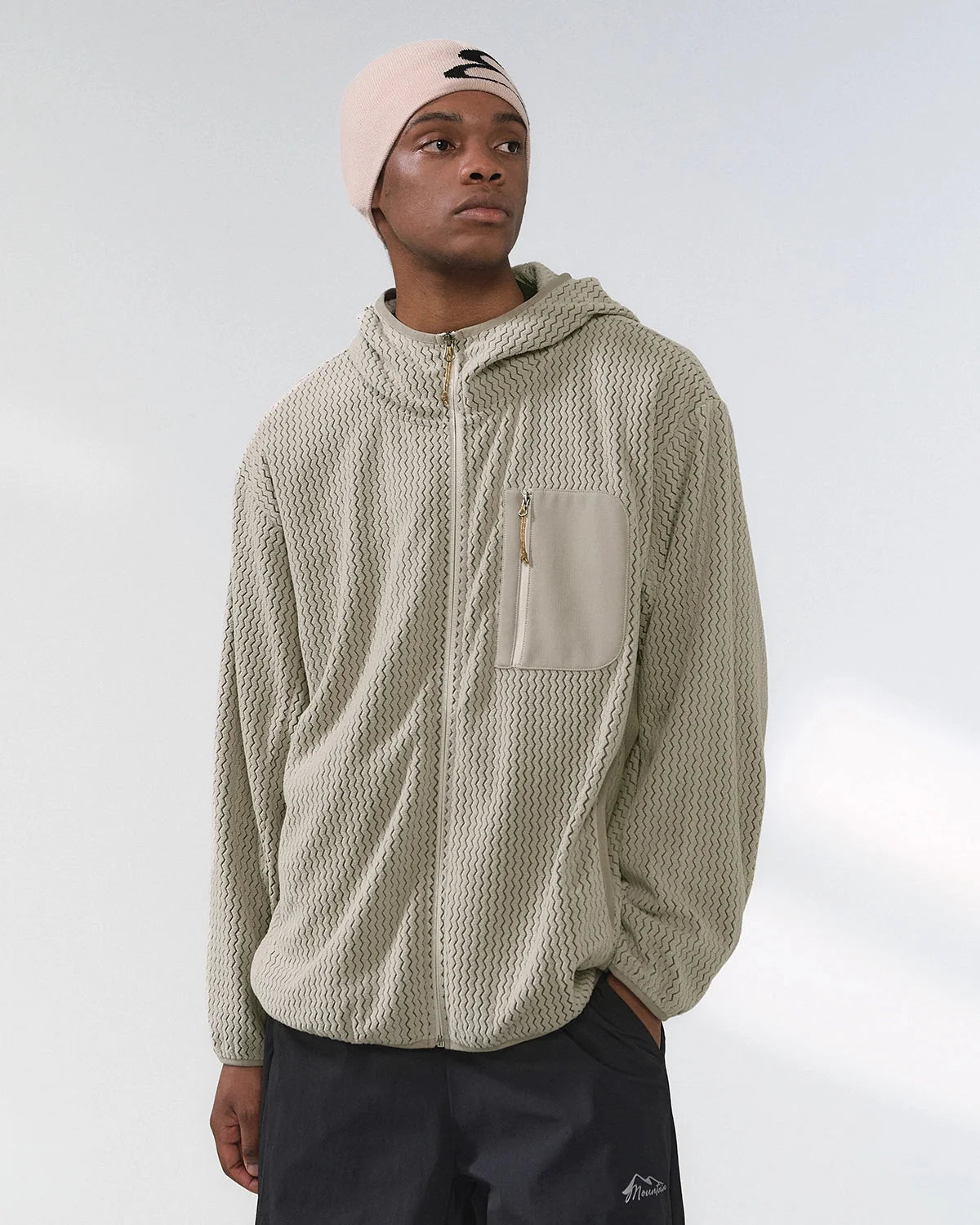 Omygoods Lightweight Wave Fleece Zip Up Jacket