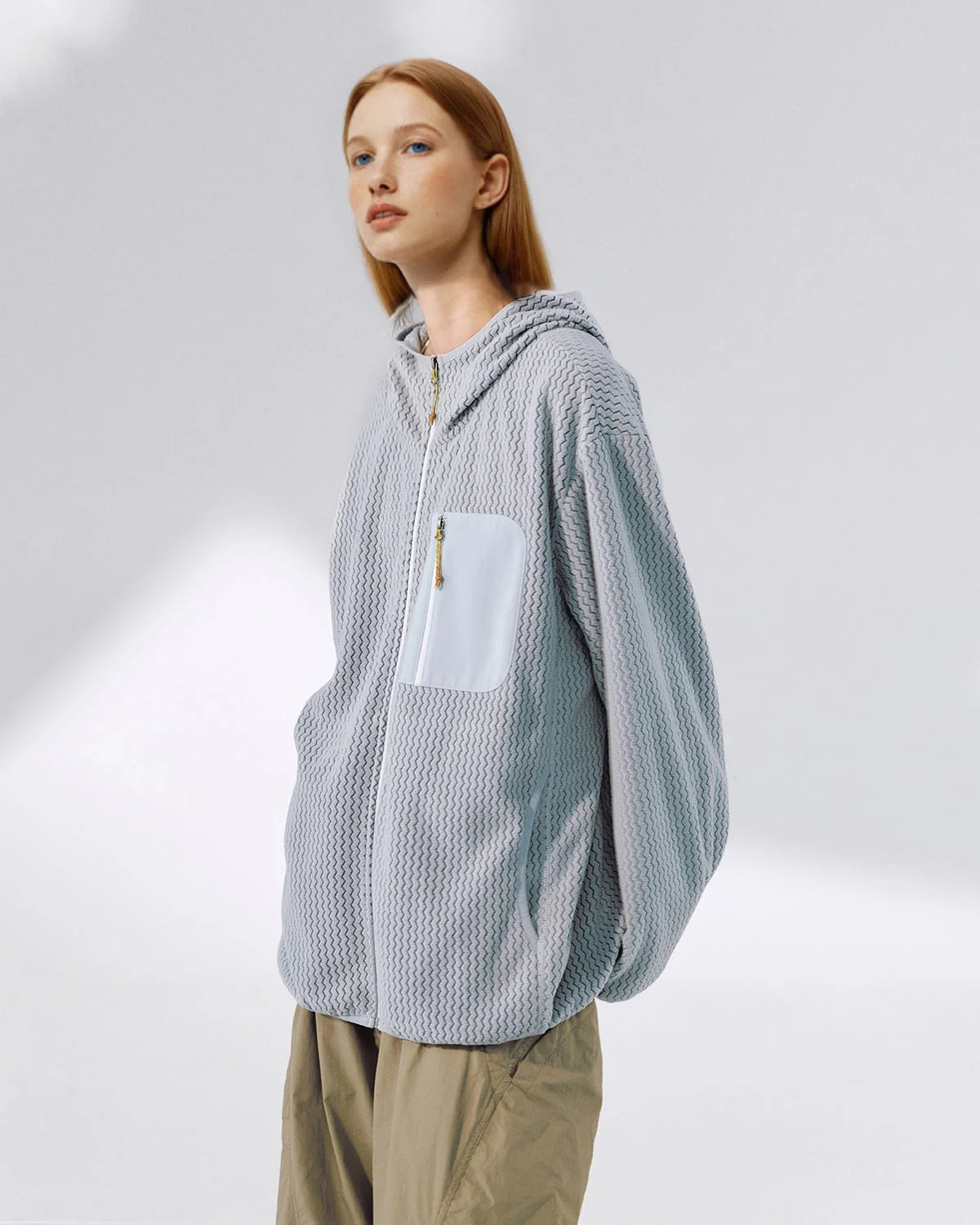 Omygoods Lightweight Wave Fleece Zip Up Jacket