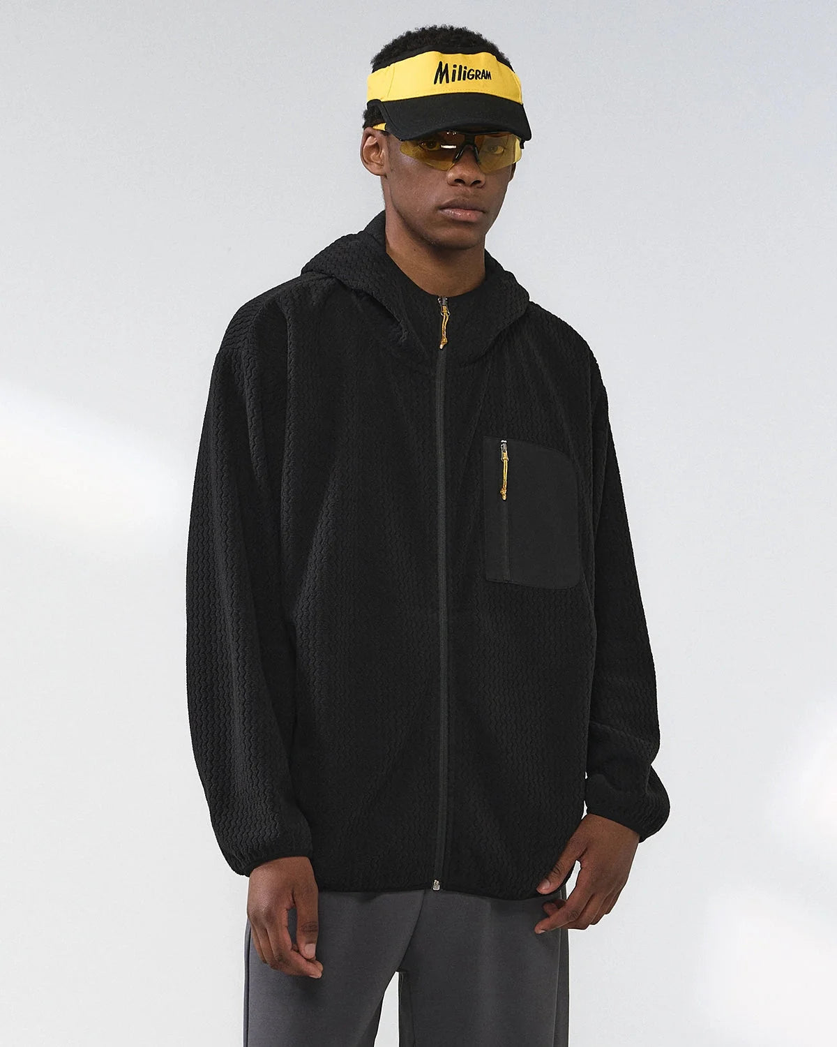 Omygoods Lightweight Wave Fleece Zip Up Jacket