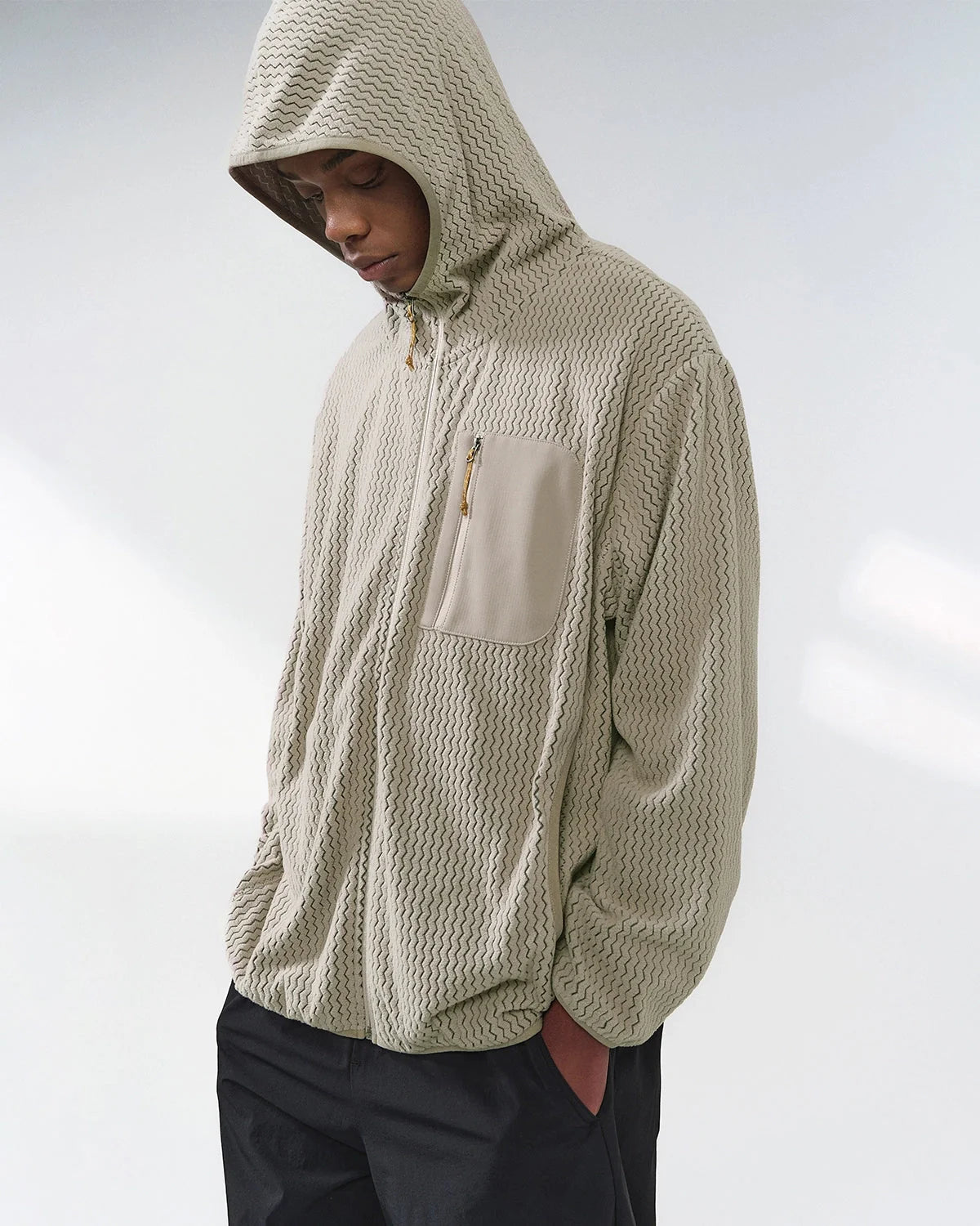 Omygoods Lightweight Wave Fleece Zip Up Jacket