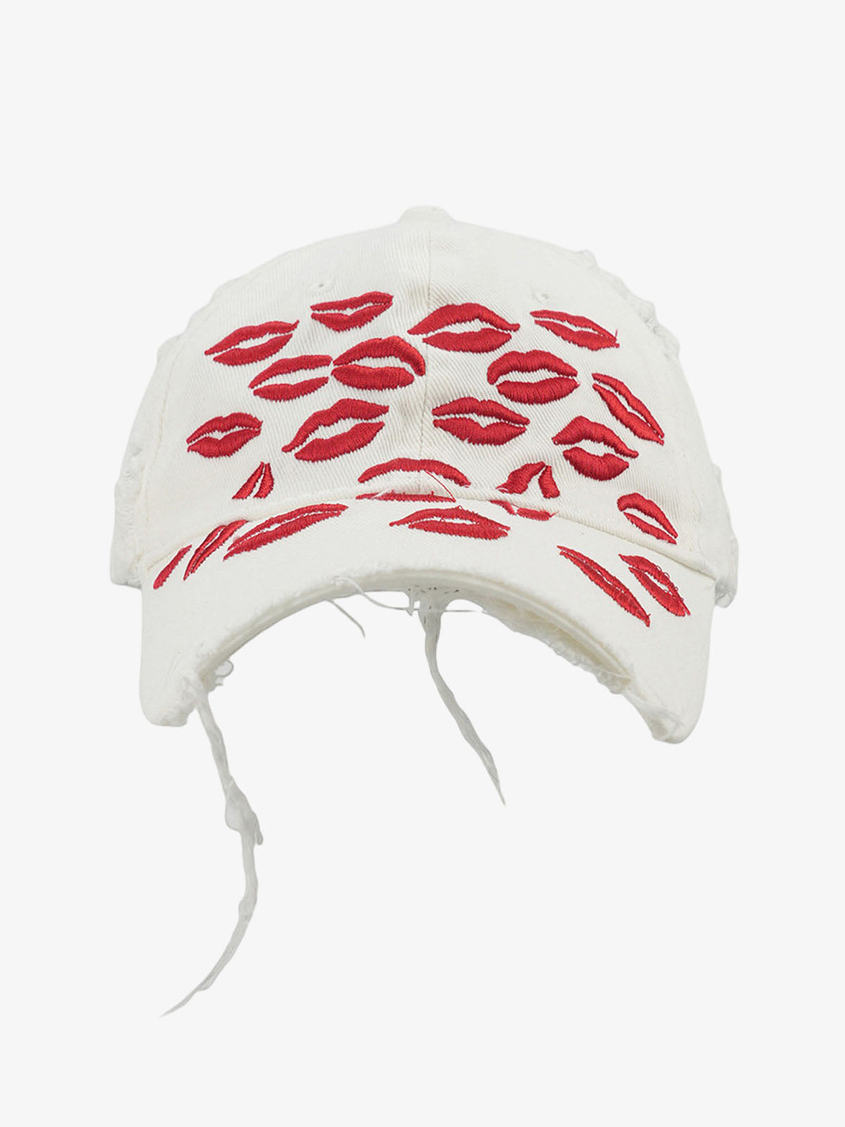 Omygoods Red Lip Embroidery Distressed Baseball Cap