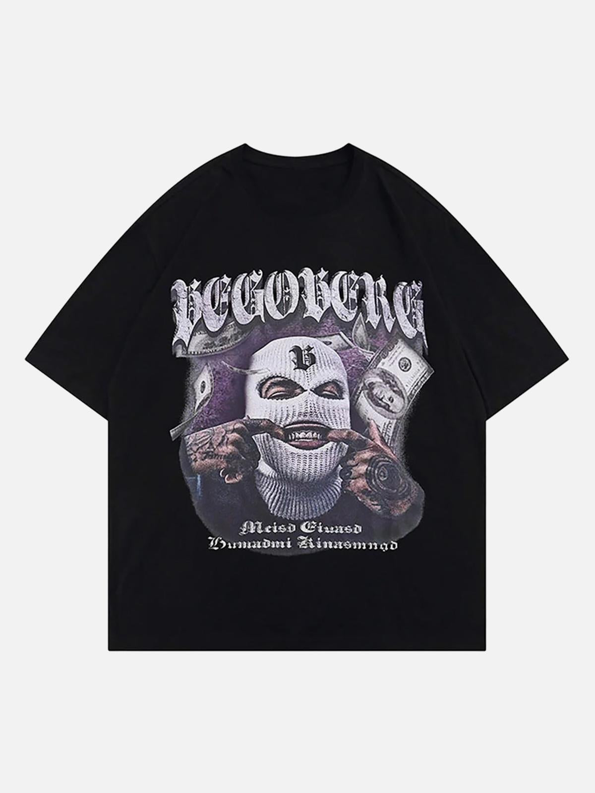 Omygoods Masked Gangster Portrait Printed T-Shirt