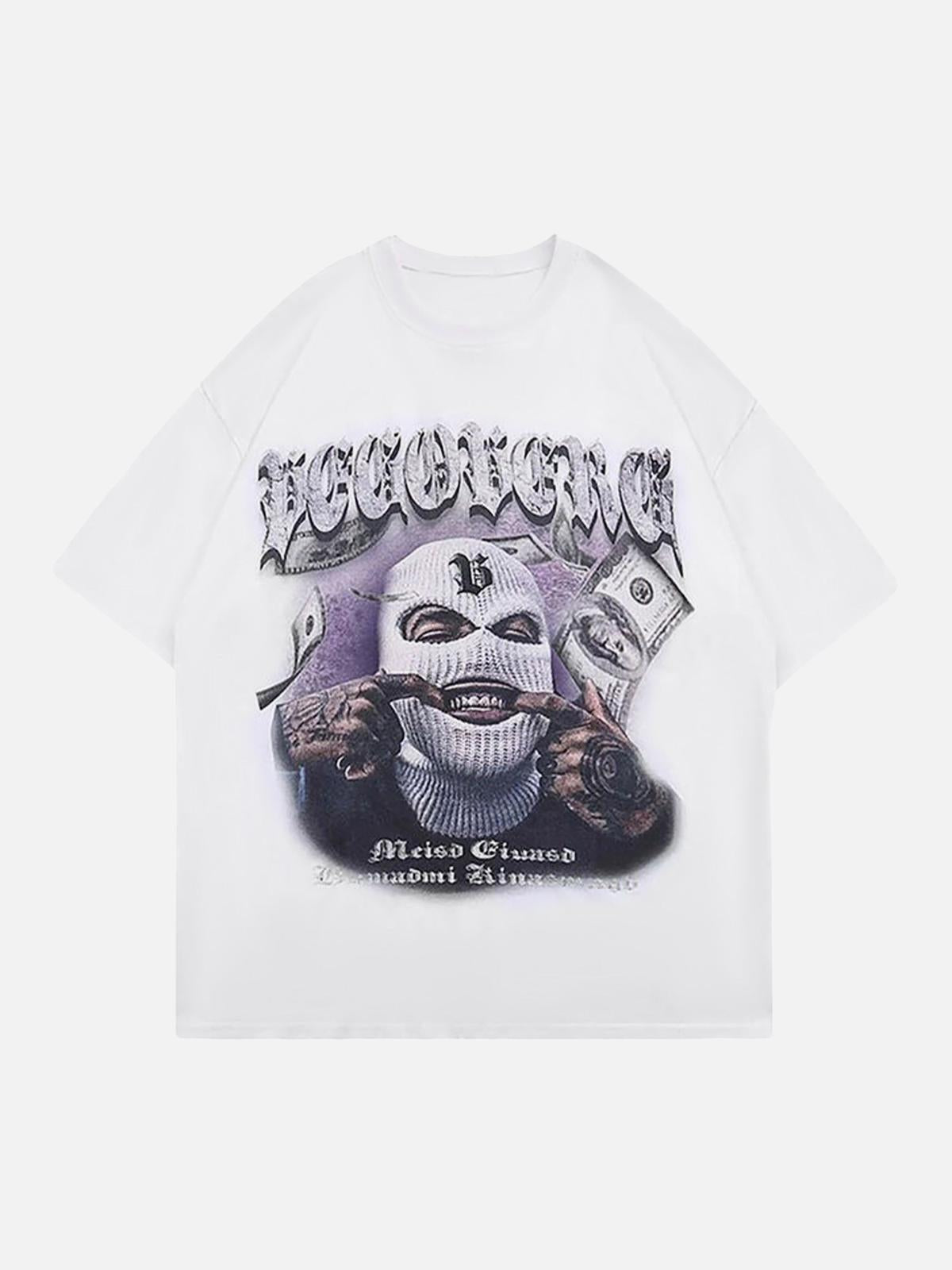 Omygoods Masked Gangster Portrait Printed T-Shirt
