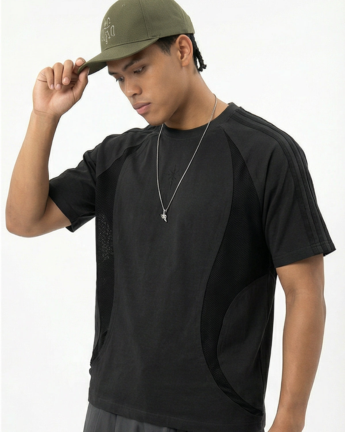 Omygoods Mesh Patchwork Stitching Embroidered T-Shirt