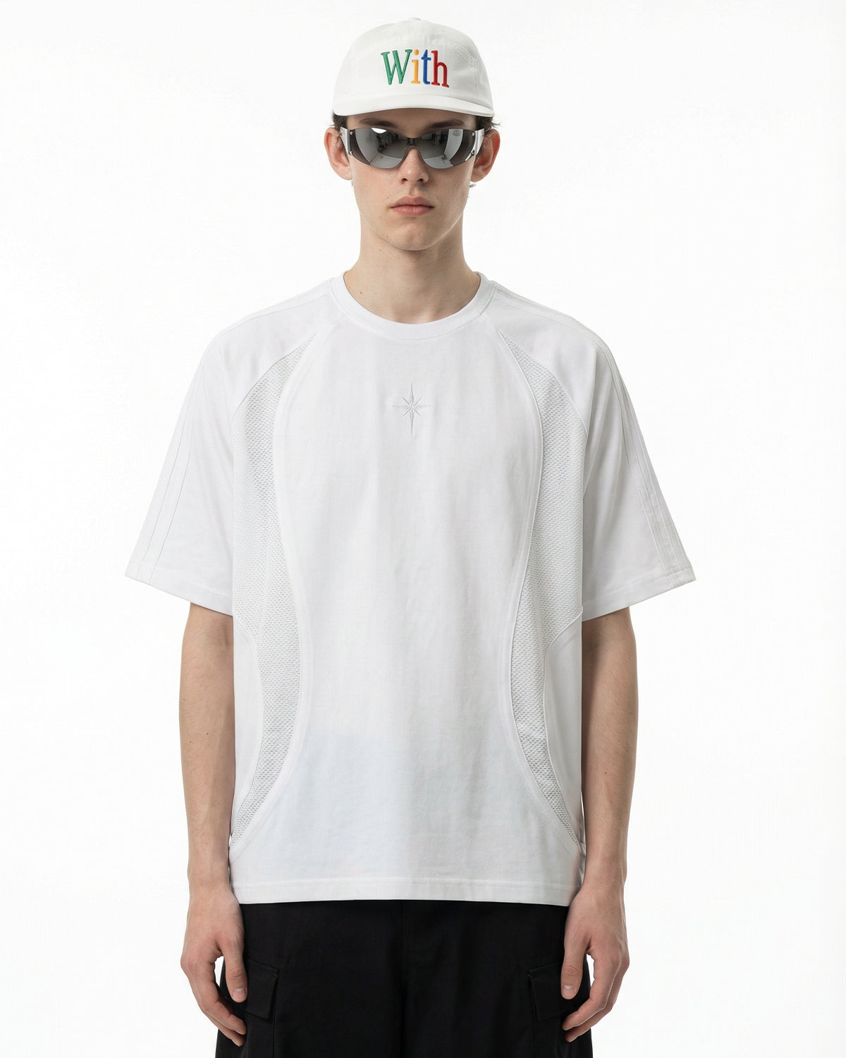Omygoods Mesh Patchwork Stitching Embroidered T-Shirt