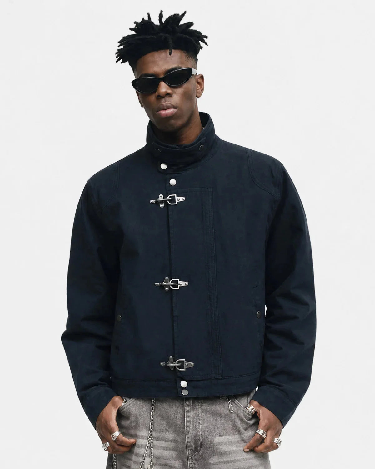 Omygoods Metal Clasp Boxy Workwear Jacket