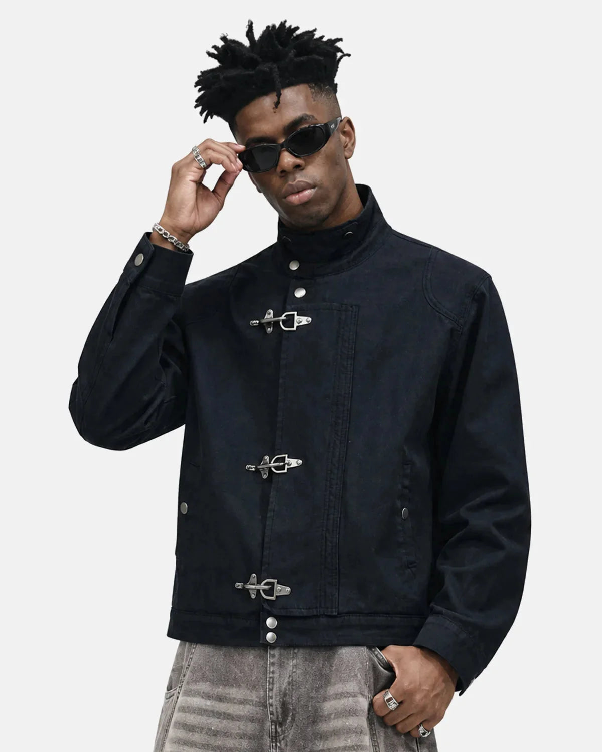Omygoods Metal Clasp Boxy Workwear Jacket