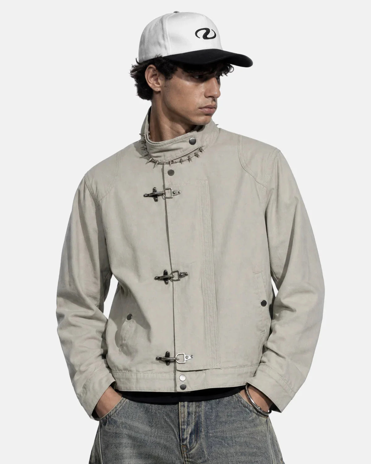 Omygoods Metal Clasp Boxy Workwear Jacket