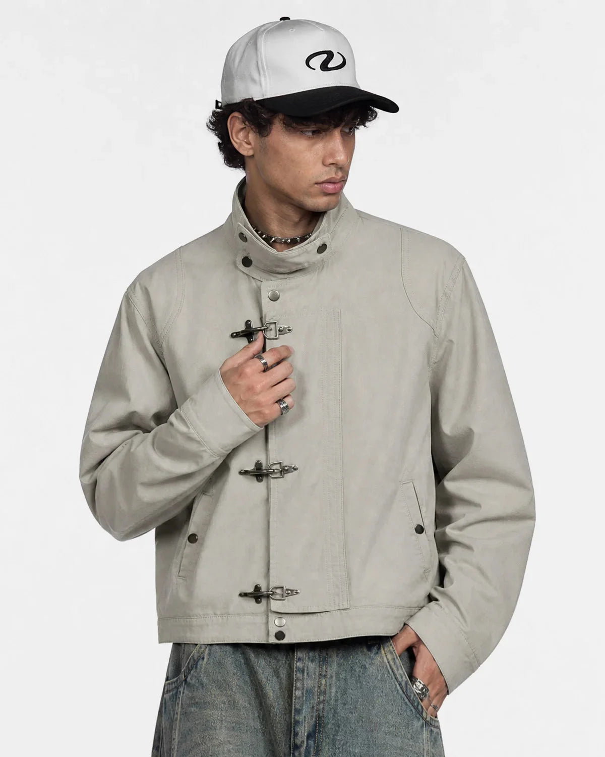 Omygoods Metal Clasp Boxy Workwear Jacket