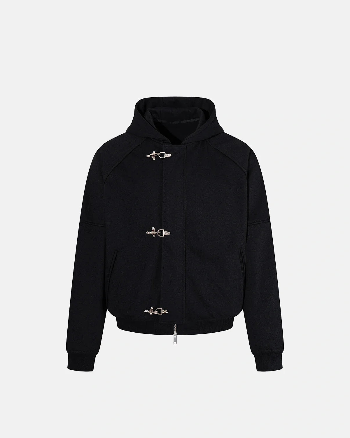 Omygoods Metal Clasp Boxy Zip Up Hoodie