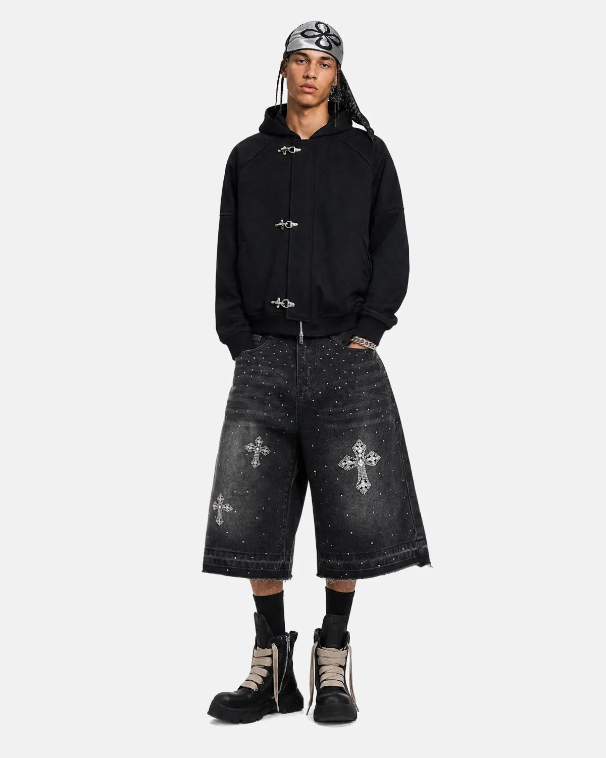 Omygoods Metal Clasp Boxy Zip Up Hoodie