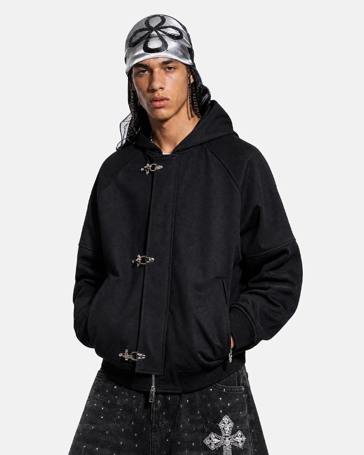 Omygoods Metal Clasp Boxy Zip Up Hoodie
