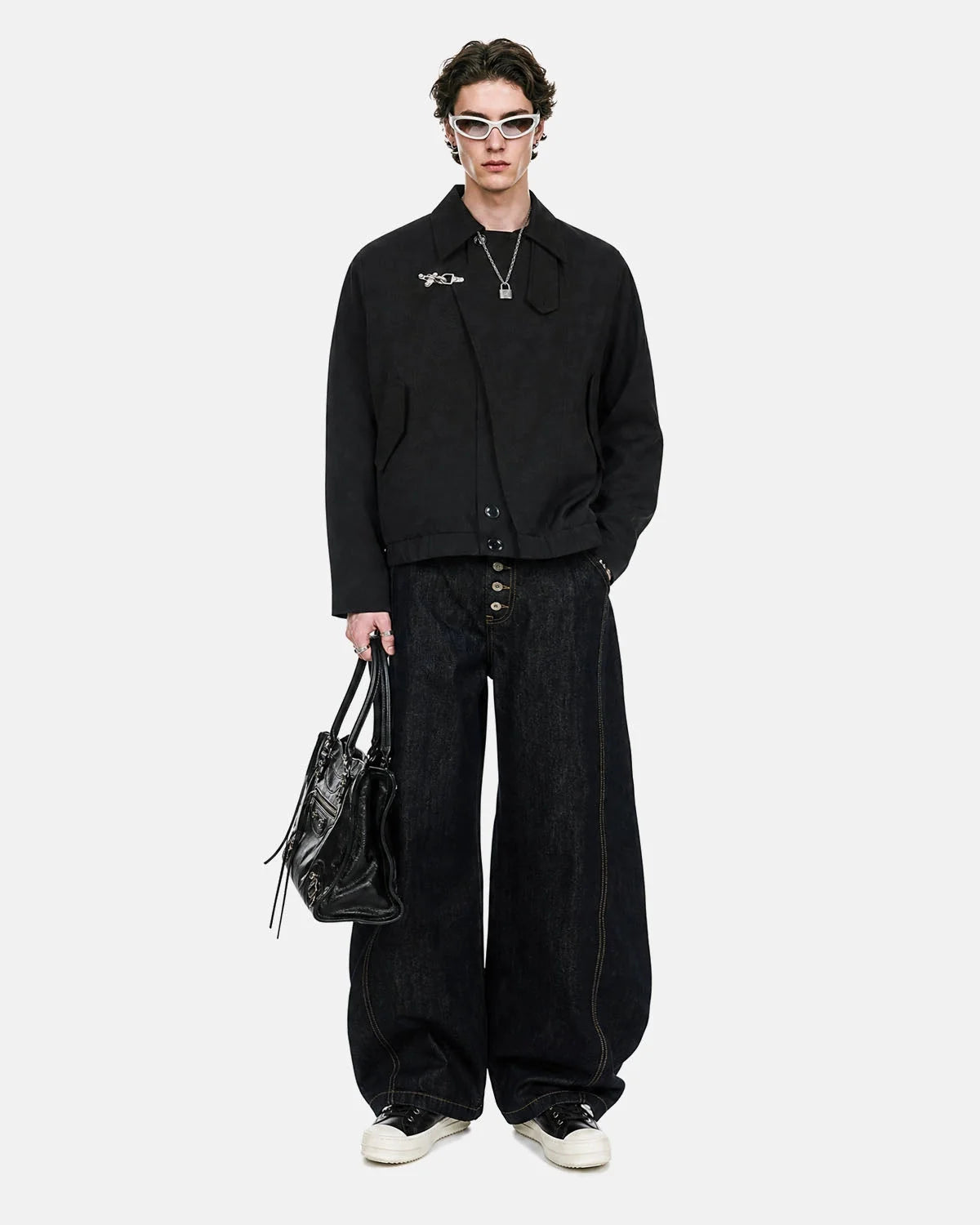 Omygoods Metal Clasp Boxy Zip Up Jacket