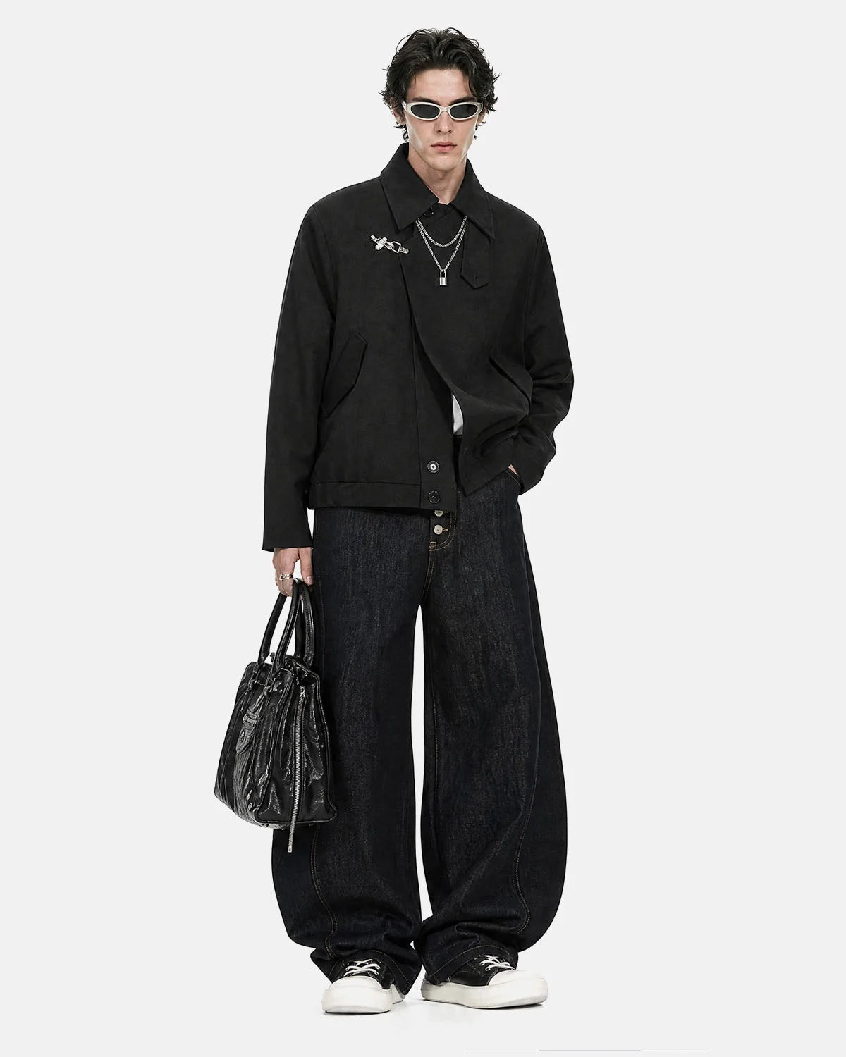 Omygoods Metal Clasp Boxy Zip Up Jacket
