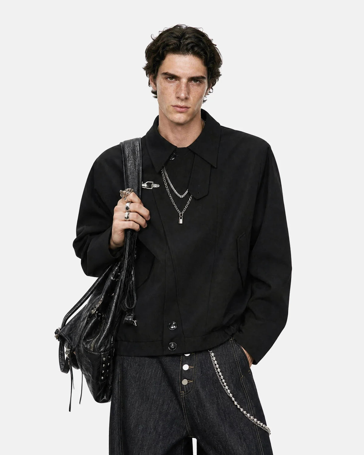Omygoods Metal Clasp Boxy Zip Up Jacket