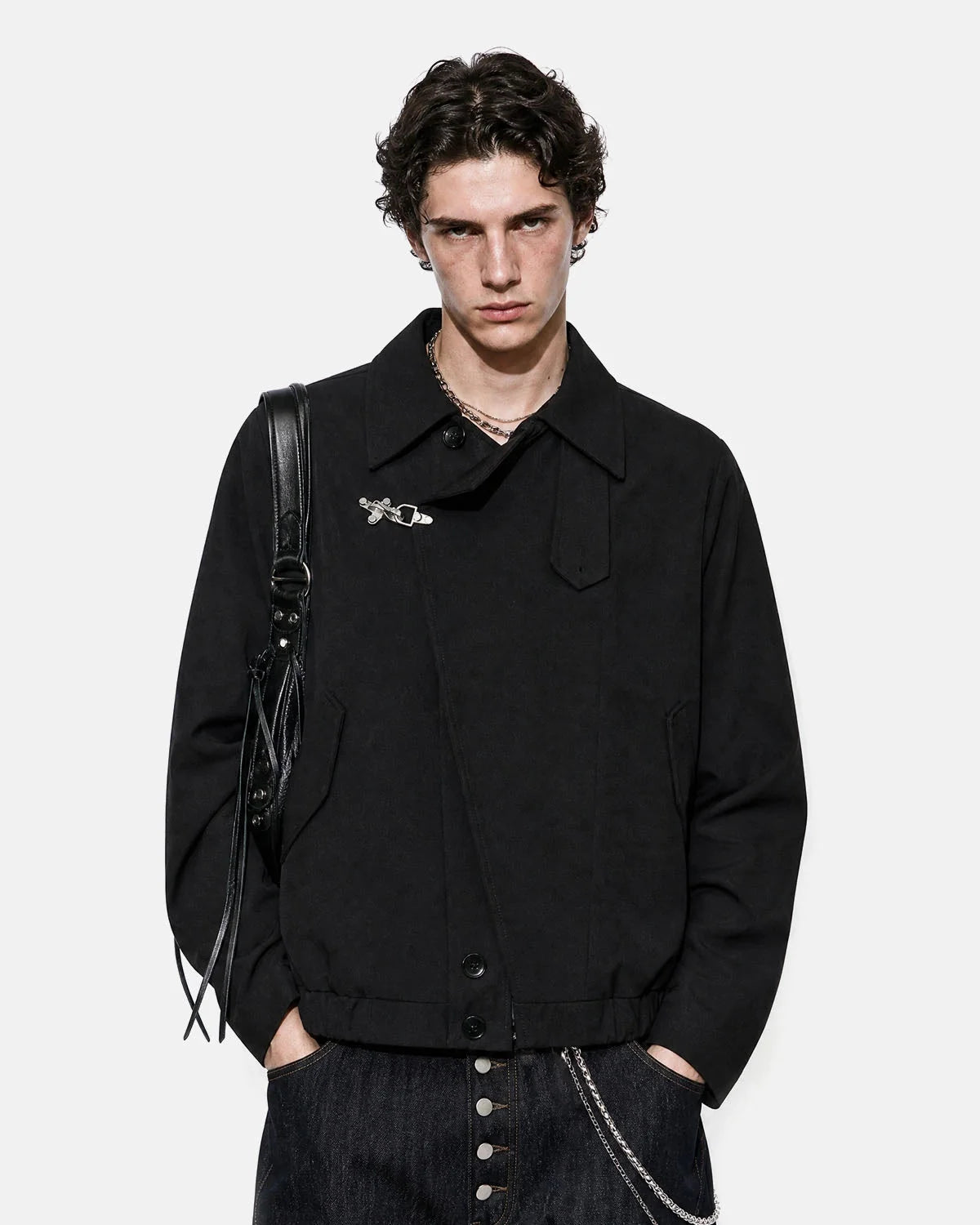 Omygoods Metal Clasp Boxy Zip Up Jacket