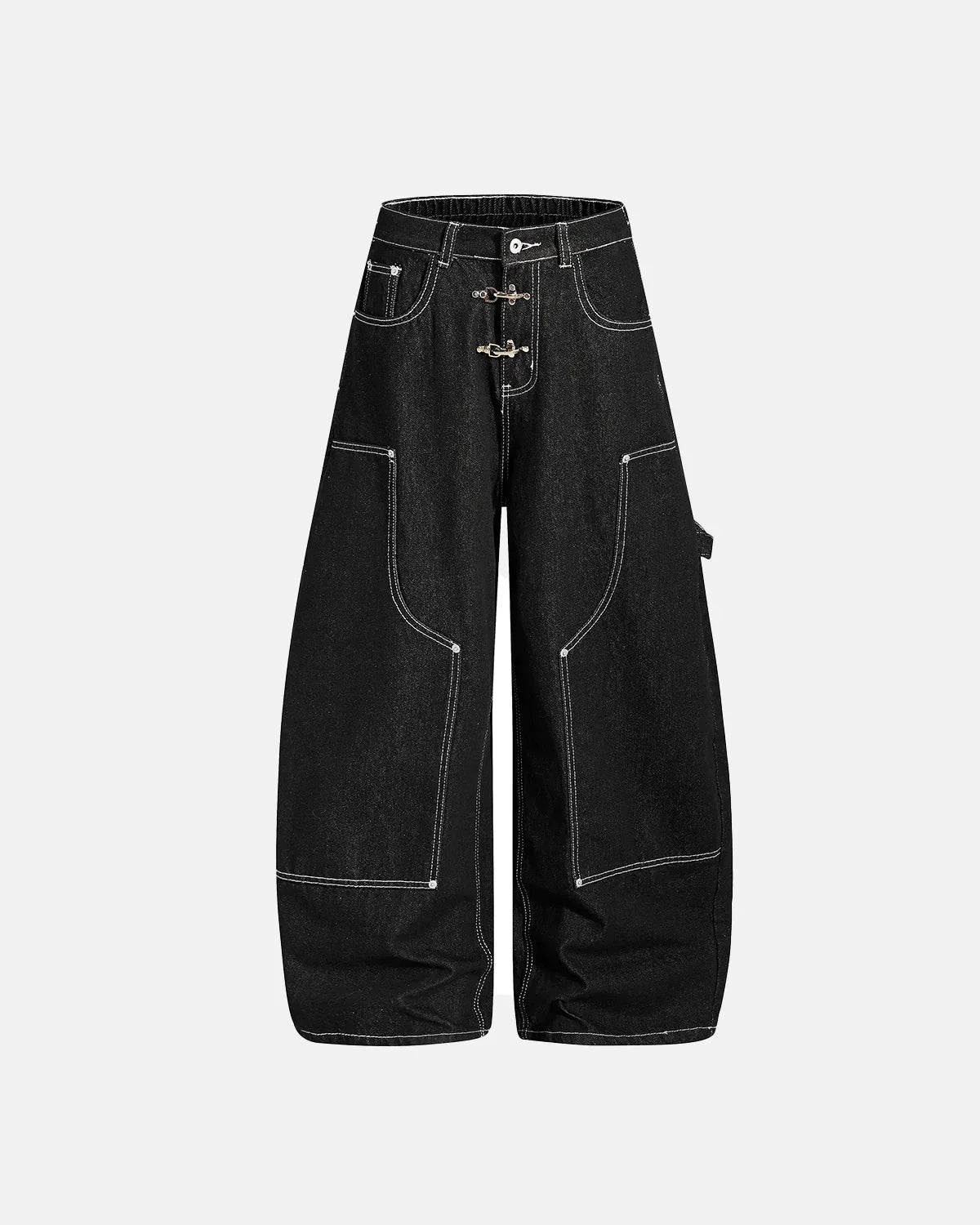 Omygoods Metal Clasp Contrast Stitch Baggy Jeans
