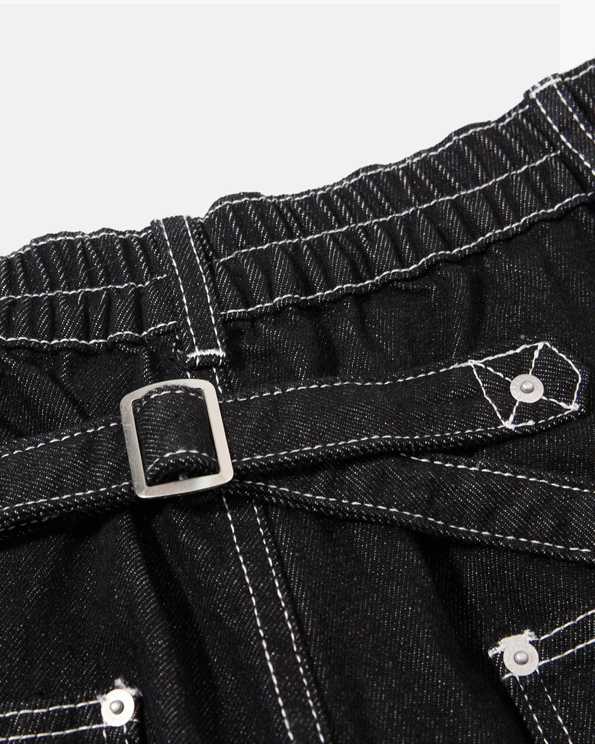 Omygoods Metal Clasp Contrast Stitch Baggy Jeans