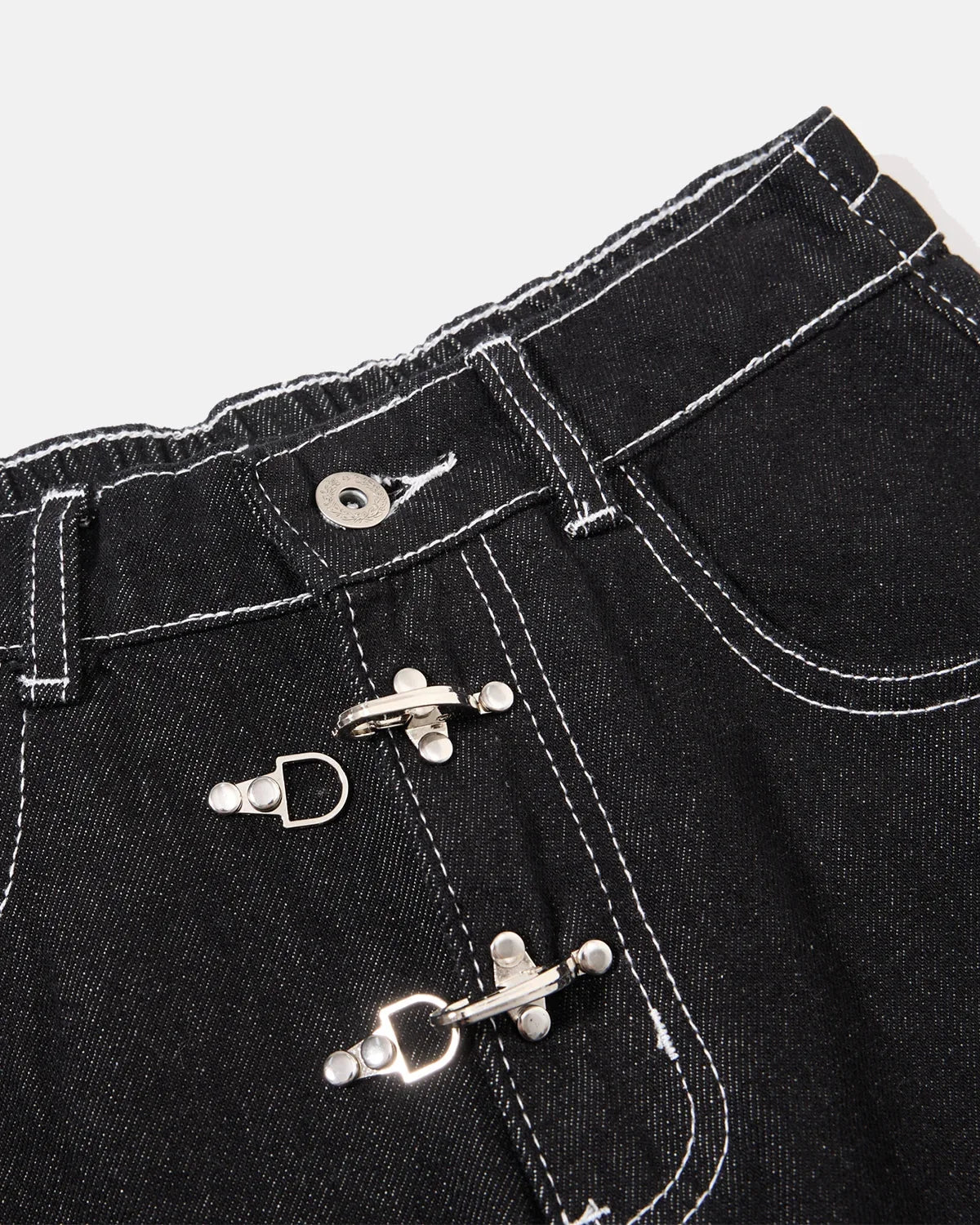 Omygoods Metal Clasp Contrast Stitch Baggy Jeans