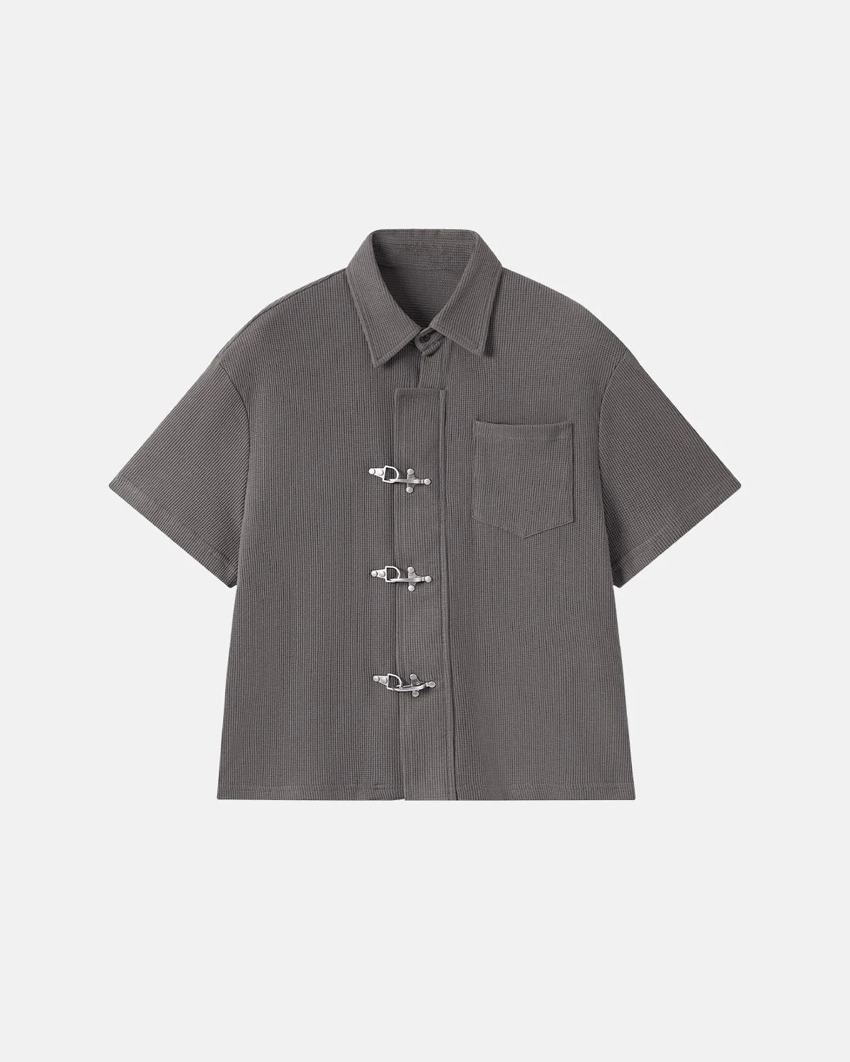 Omygoods Metal Clasp Waffle Shirt