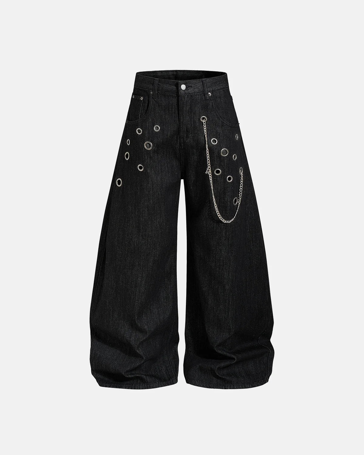 Omygoods Metal Eyelet Chain Barrel Jeans
