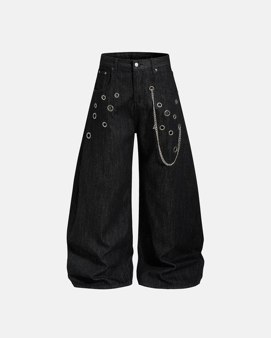 Omygoods Metal Eyelet Chain Barrel Jeans