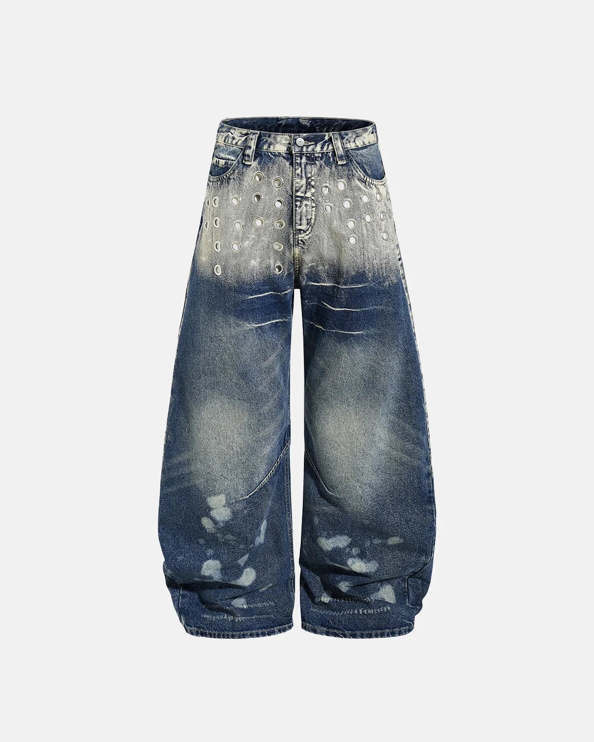 Omygoods Metal Eyelet Washed Barrel Jeans