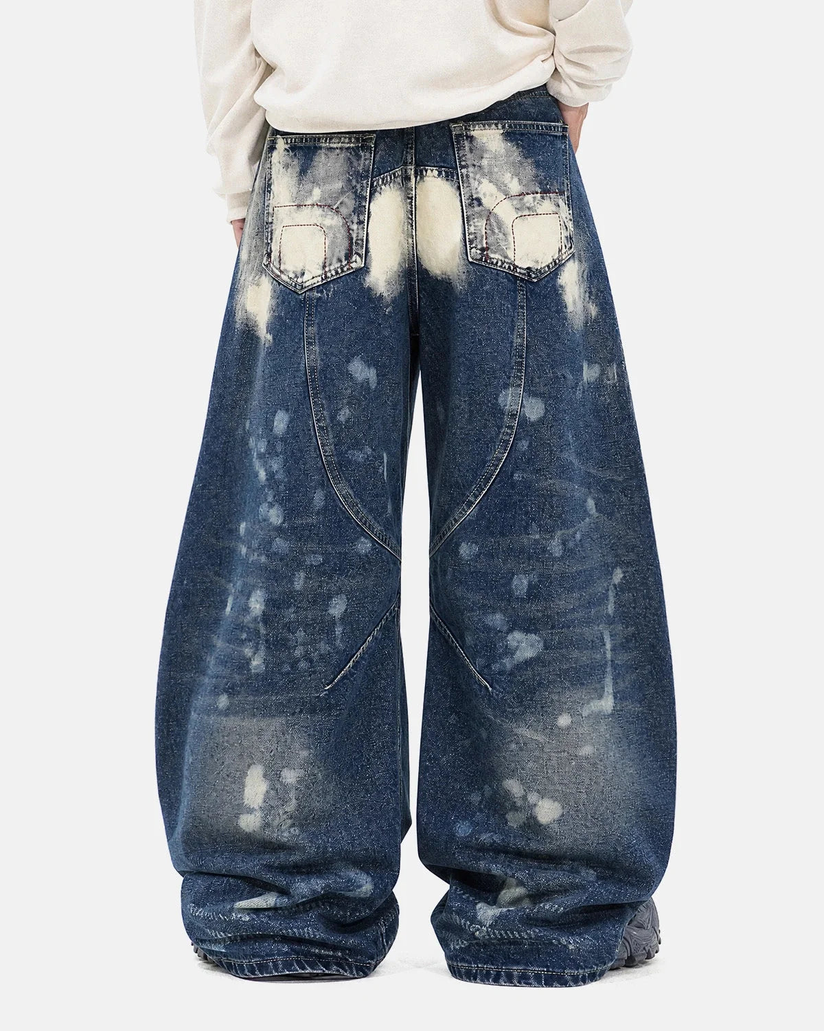 Omygoods Metal Eyelet Washed Barrel Jeans