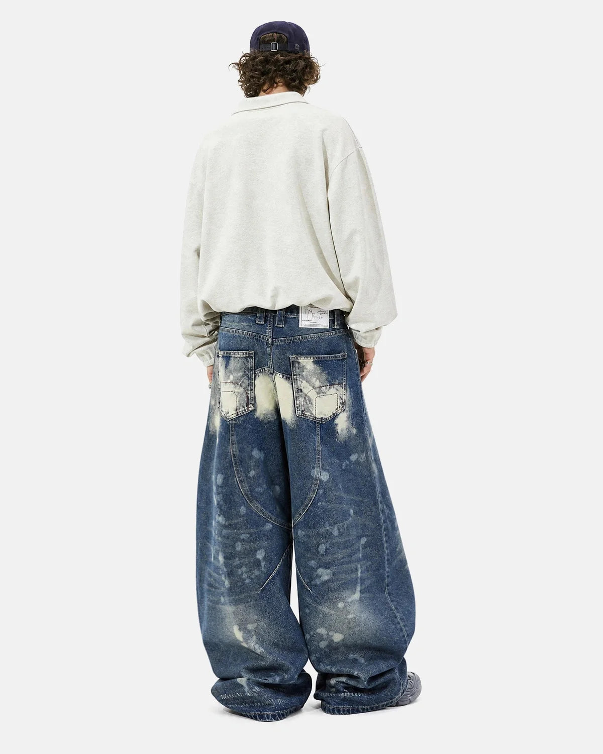 Omygoods Metal Eyelet Washed Barrel Jeans