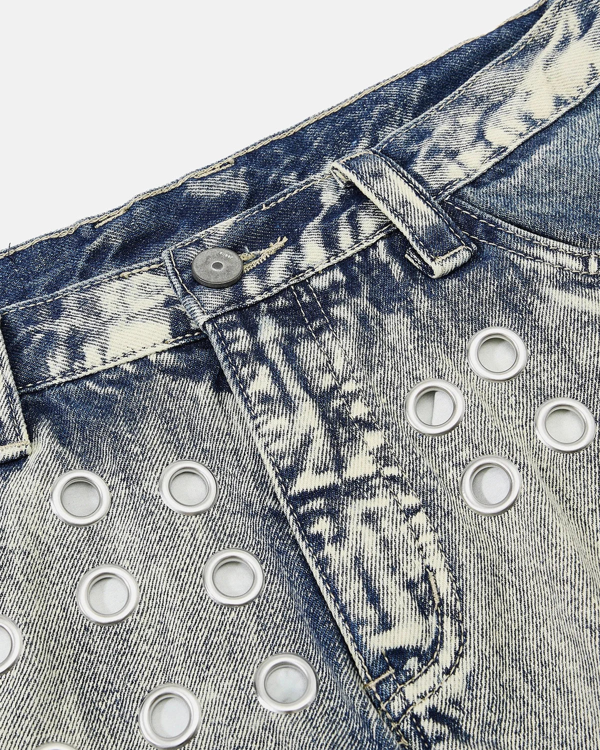 Omygoods Metal Eyelet Washed Barrel Jeans