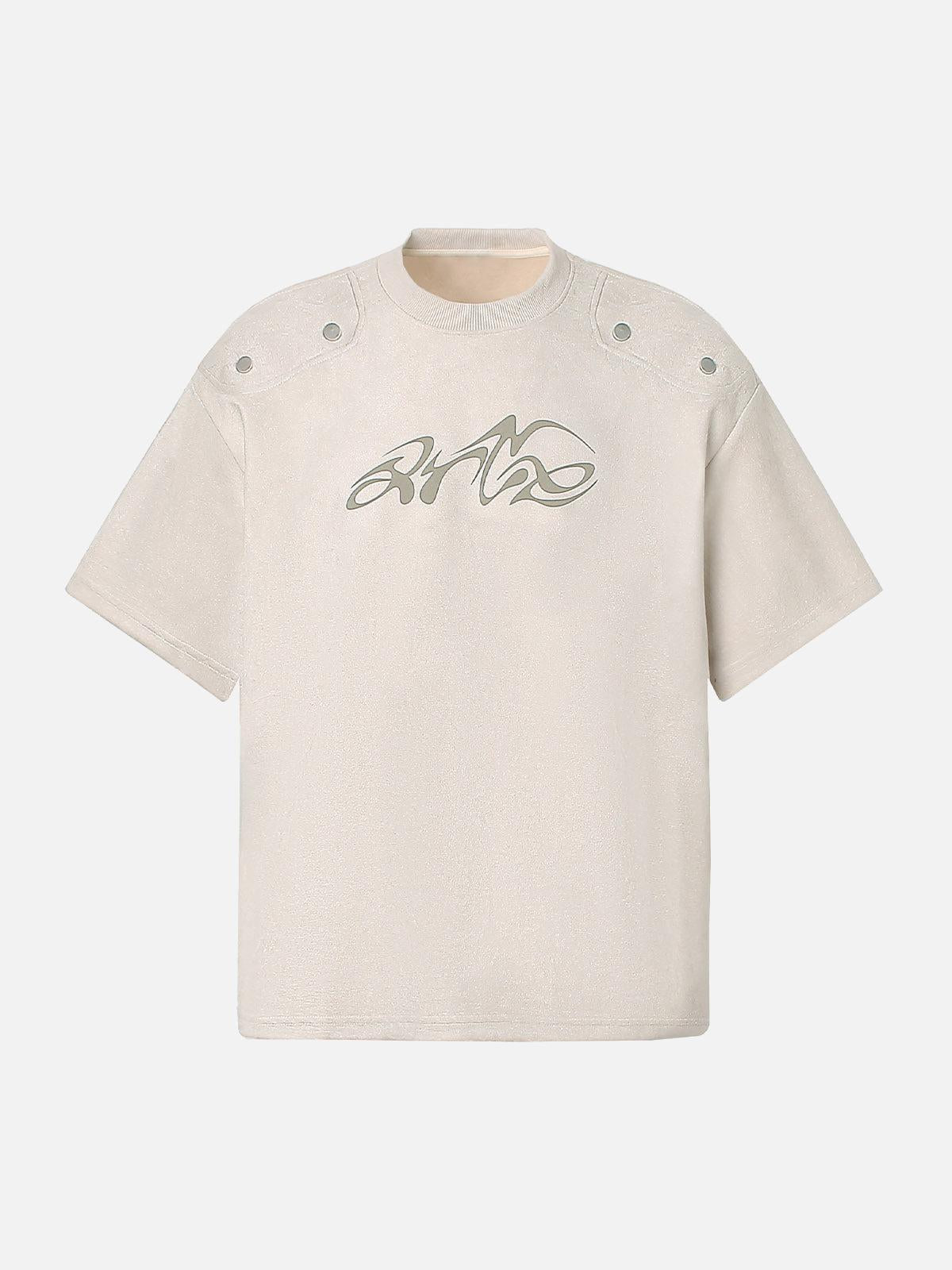 Omygoods Metallic Print Suede Crew Neck T-Shirt