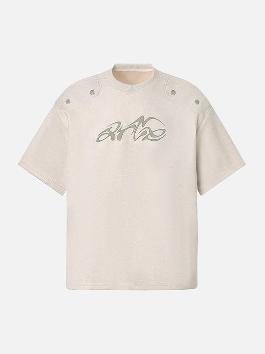 Omygoods Metallic Print Suede Crew Neck T-Shirt