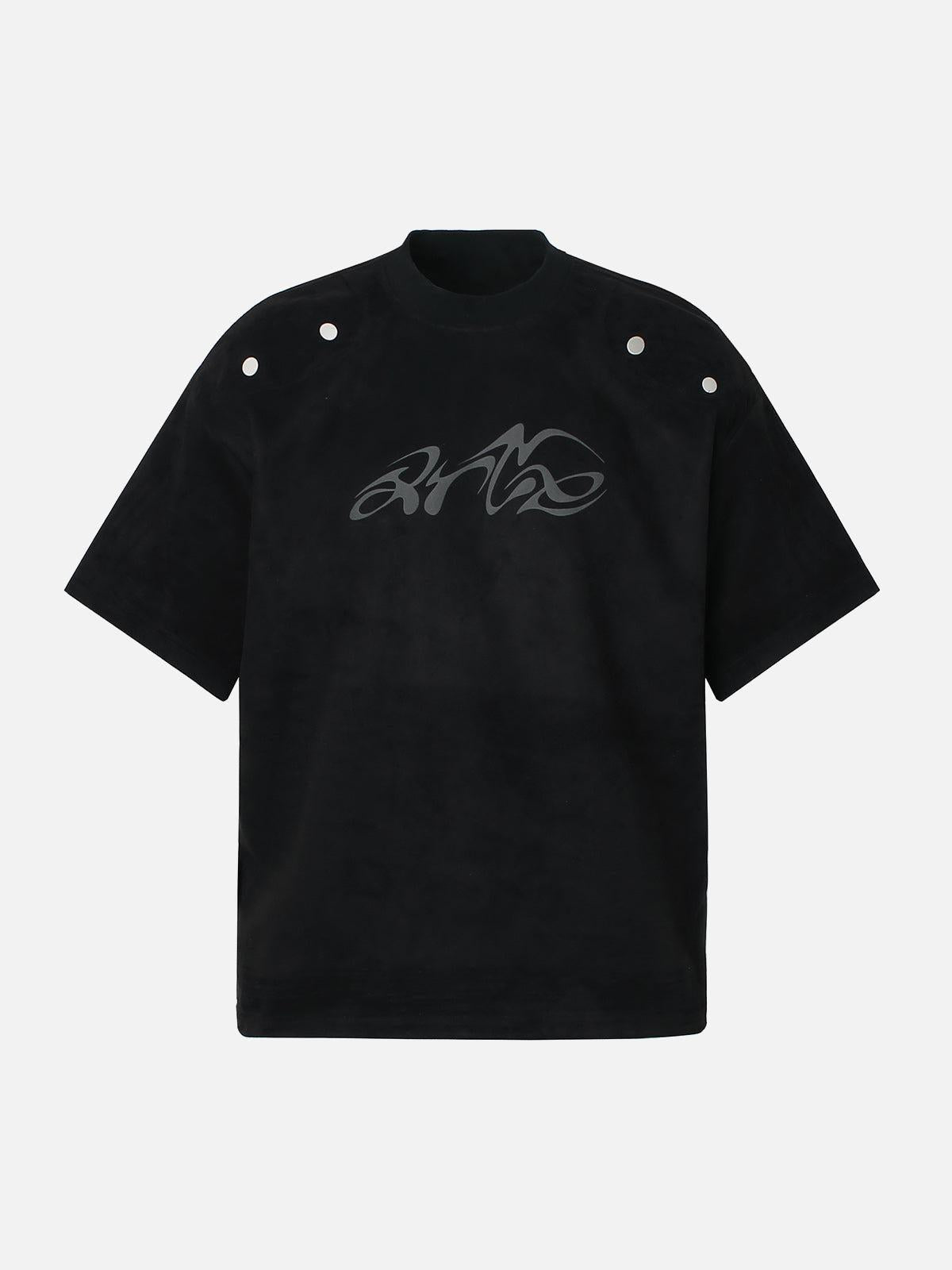 Omygoods Metallic Print Suede Crew Neck T-Shirt