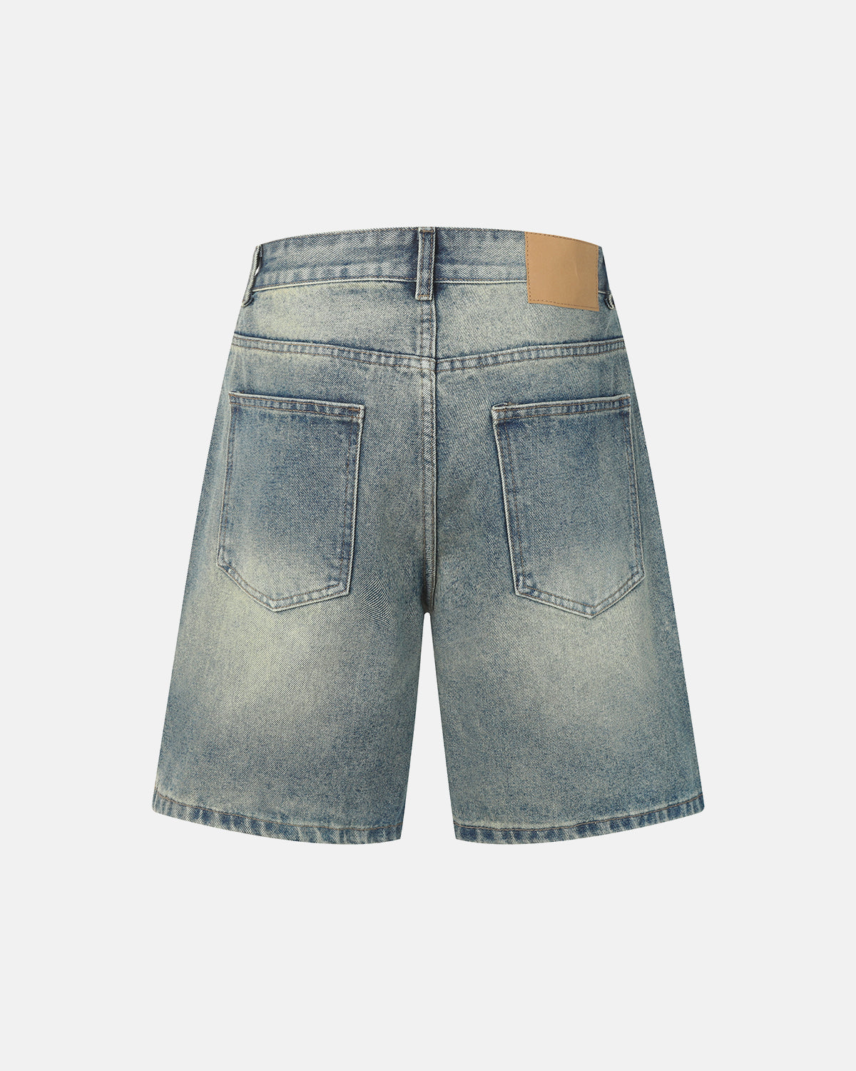 Omygoods Mid-Length Washed Denim Shorts