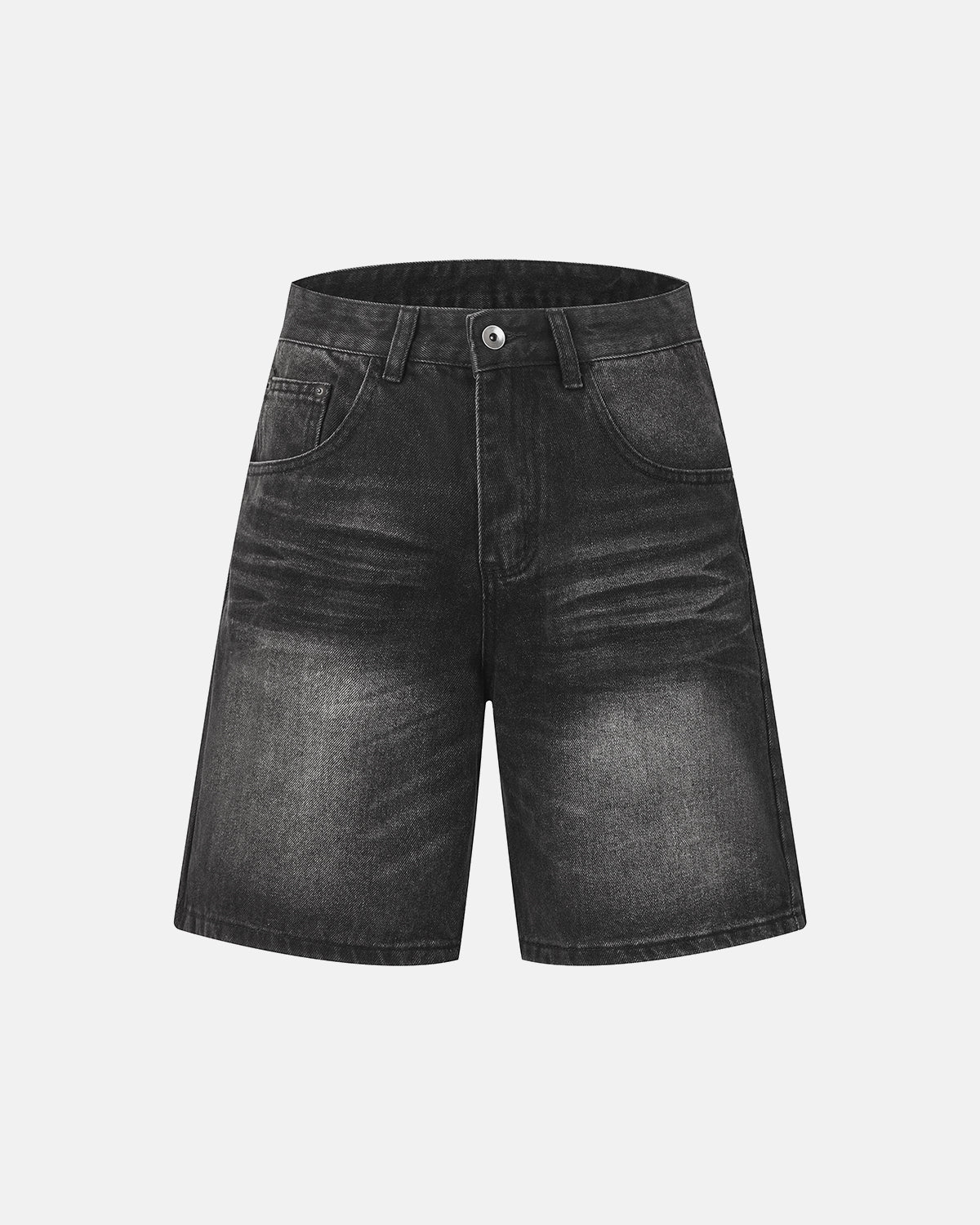 Omygoods Mid-Length Washed Denim Shorts