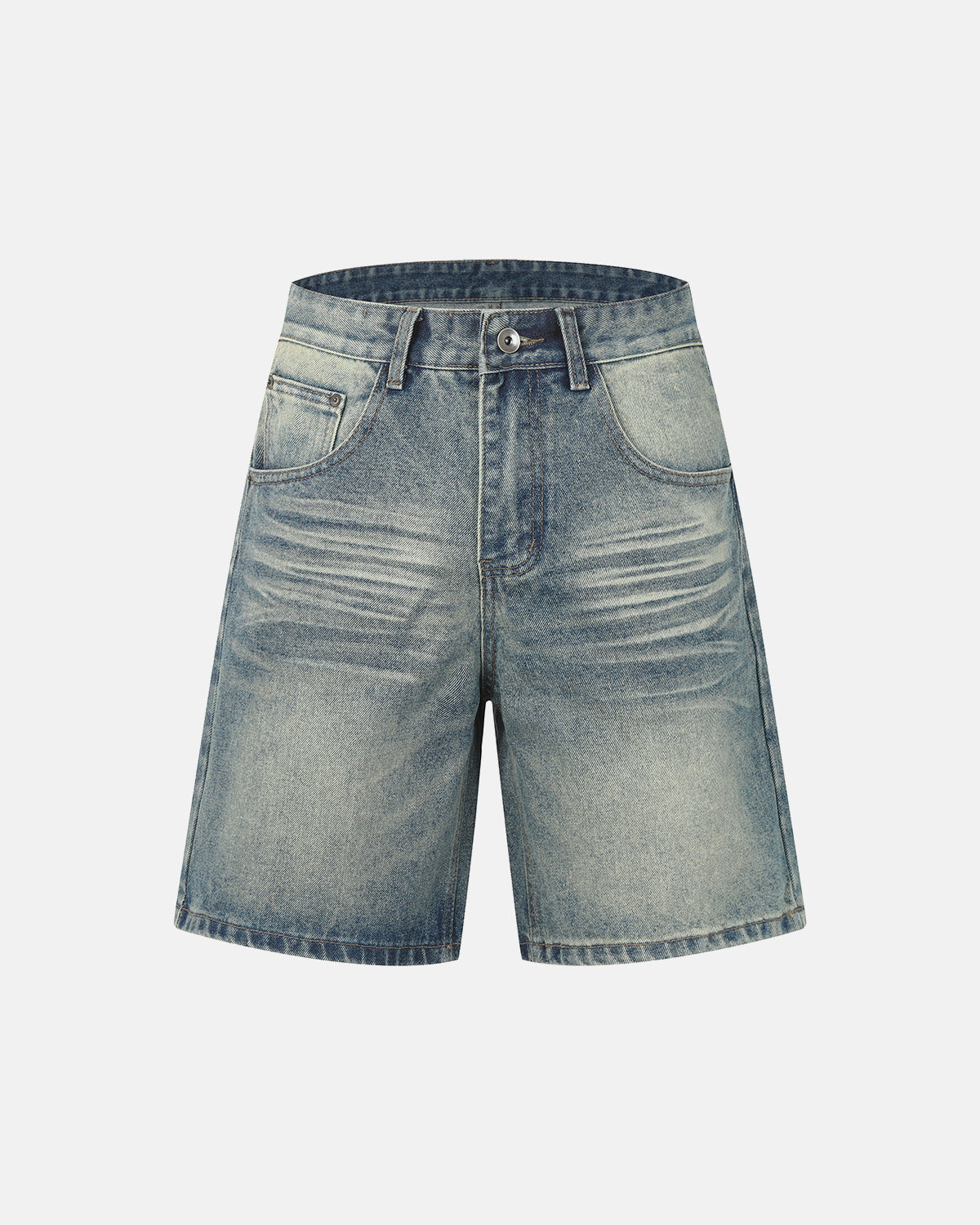 Omygoods Mid-Length Washed Denim Shorts