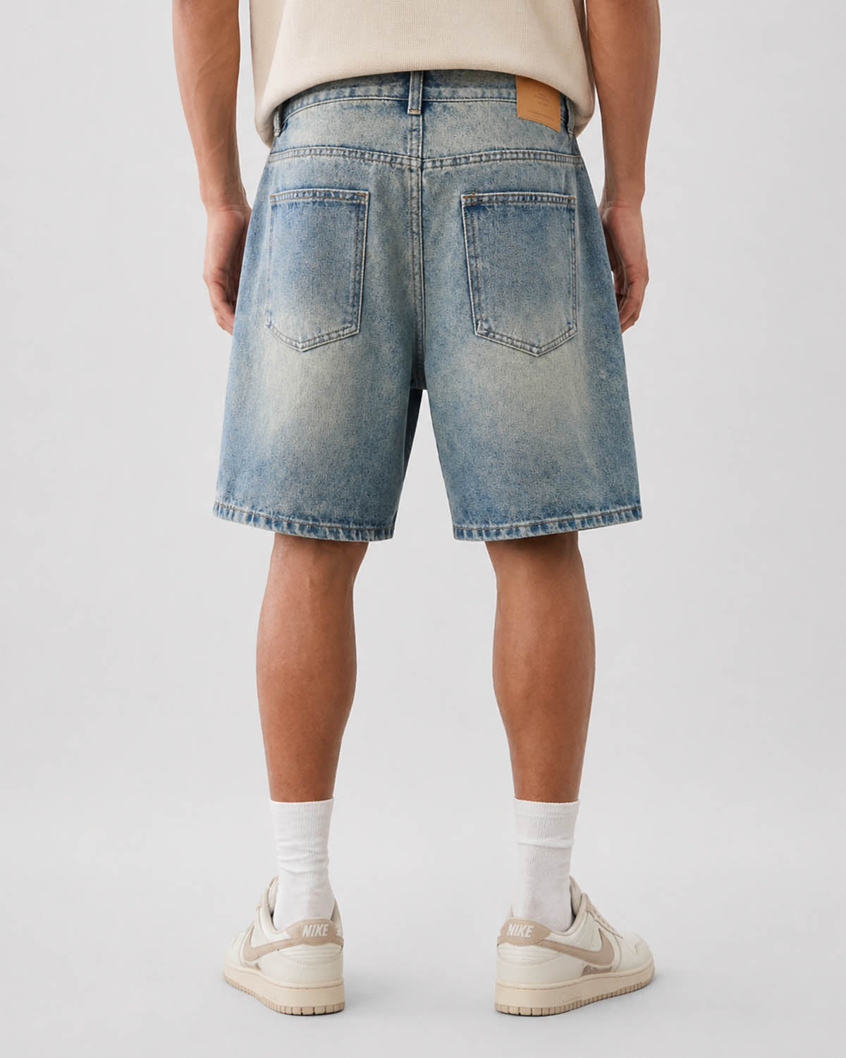 Omygoods Mid-Length Washed Denim Shorts