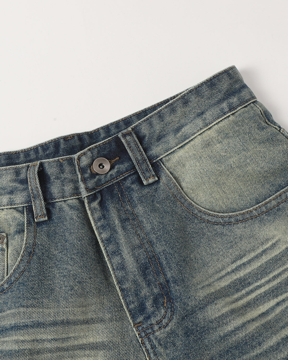 Omygoods Mid-Length Washed Denim Shorts