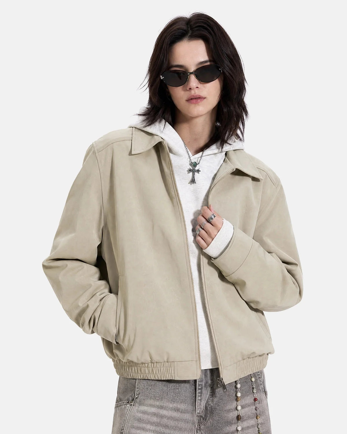 Omygoods Minimalist PU Leather Zip Up Jacket