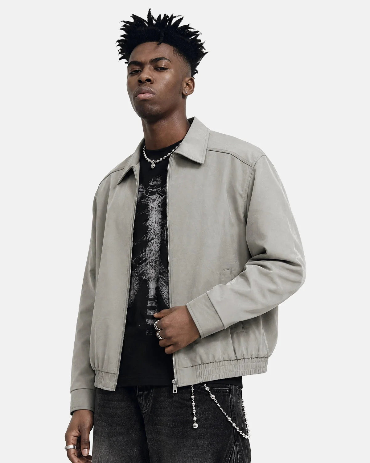 Omygoods Minimalist PU Leather Zip Up Jacket