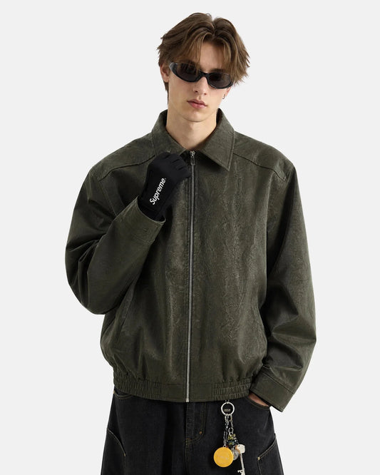 Omygoods Minimalist PU Leather Zip Up Jacket