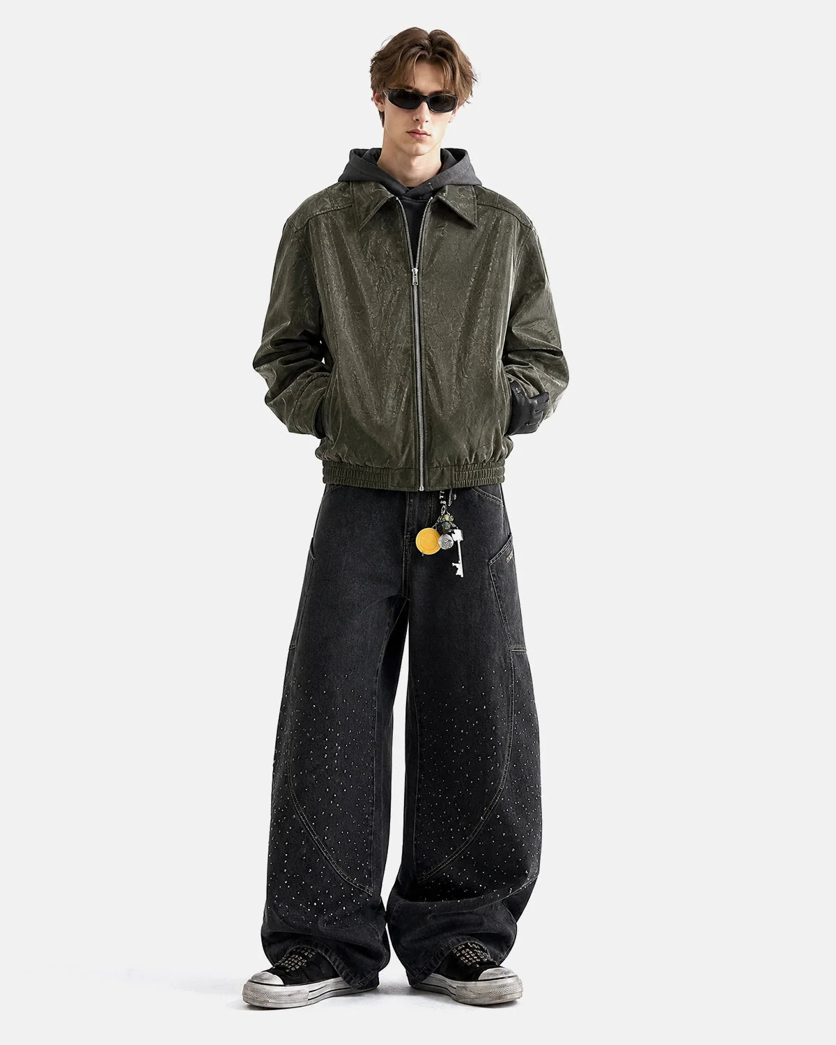 Omygoods Minimalist PU Leather Zip Up Jacket