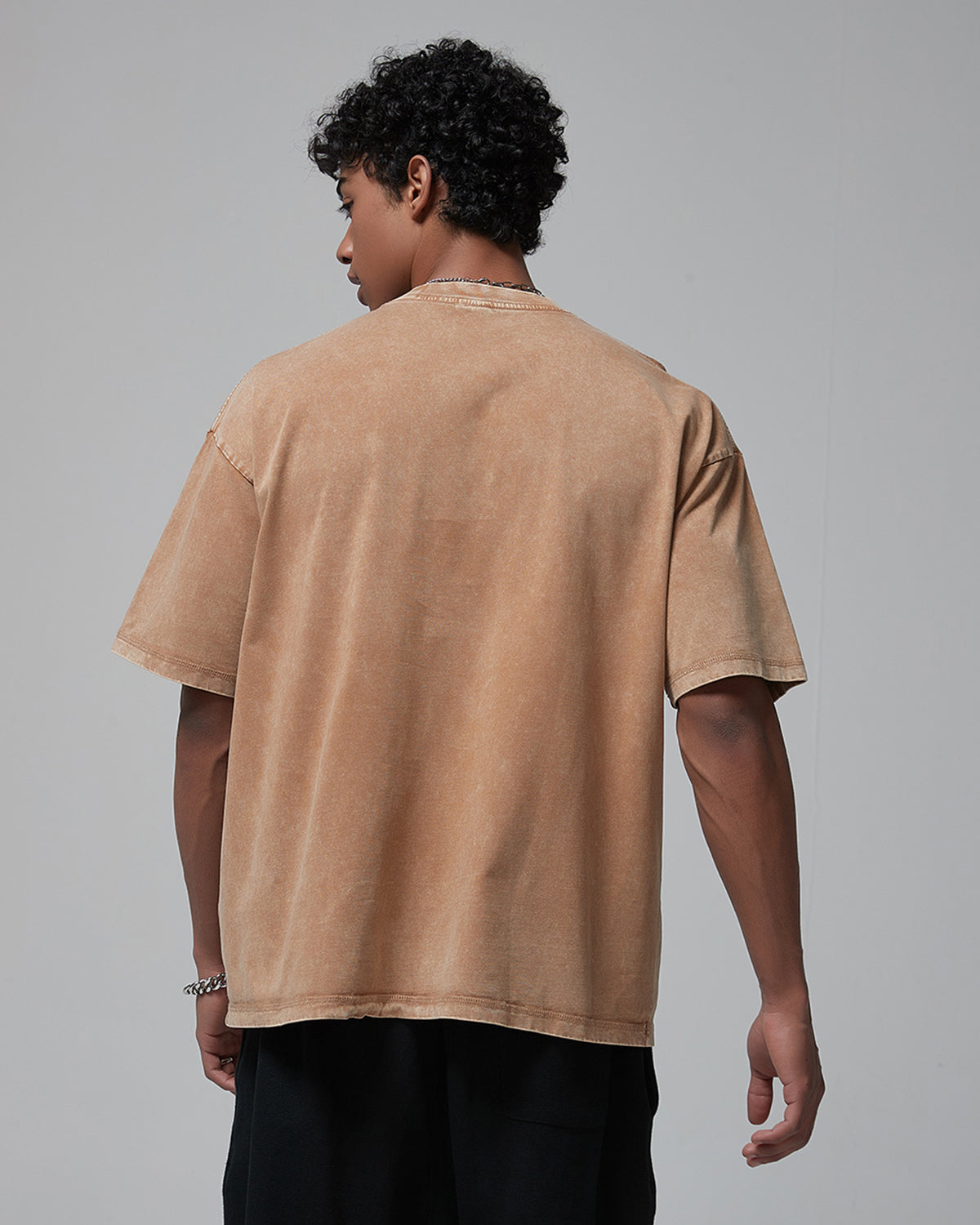 Omygoods Mock Neck Wax Washed T-Shirt